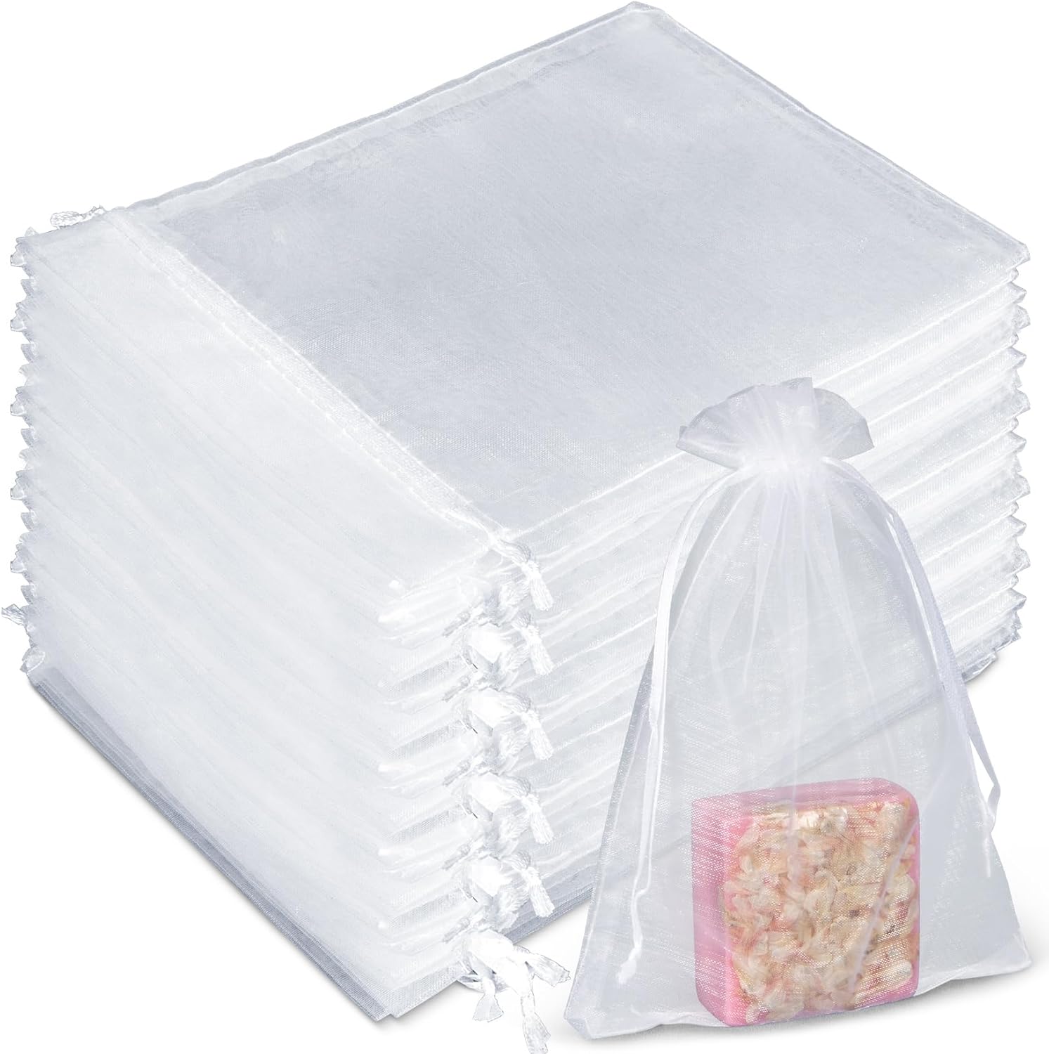 Sukh 50 Organza Soap Bags 5x7 Inches White