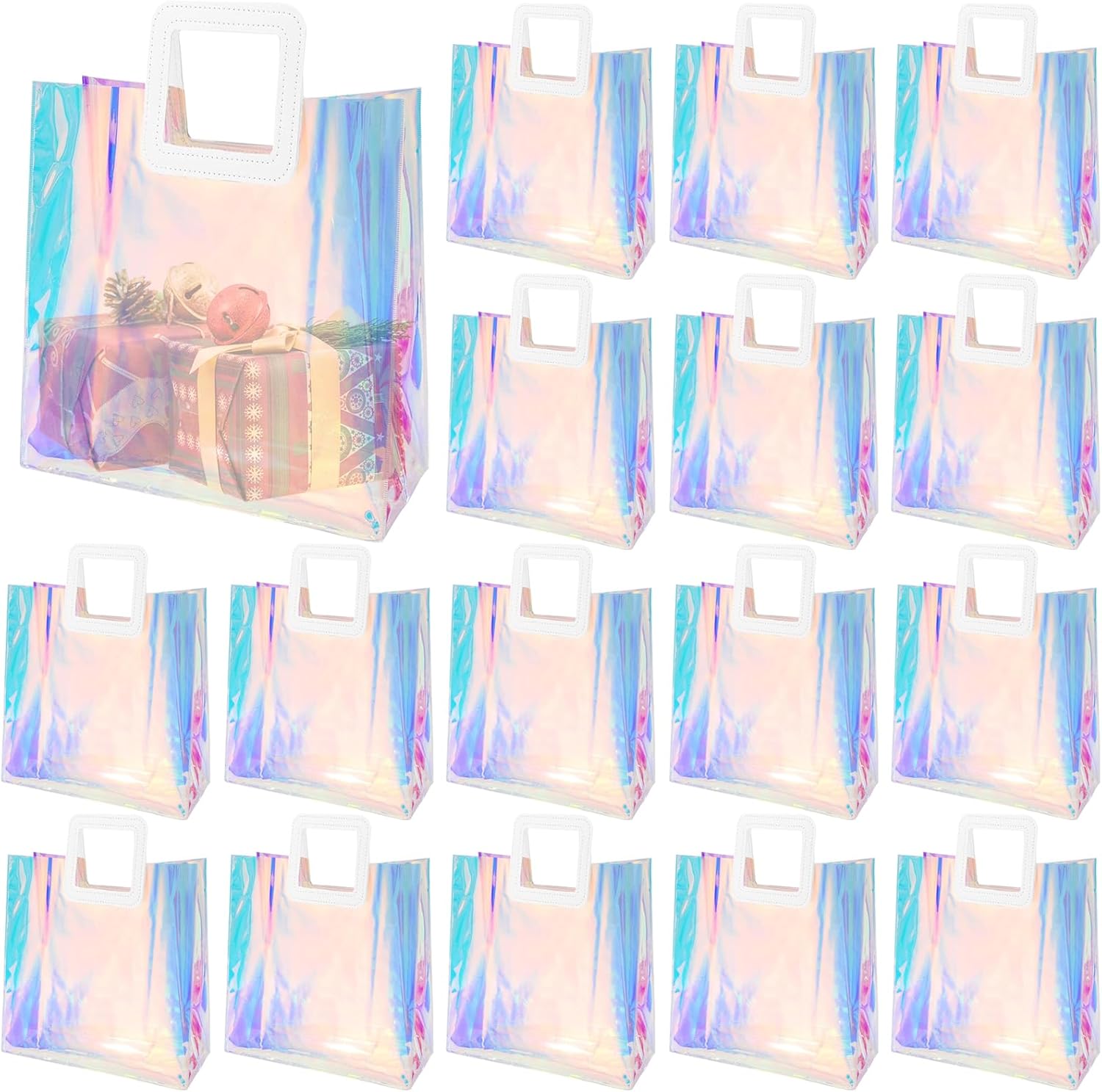 Voittozege 20Pcs Clear Holographic Gift Bags with Handle