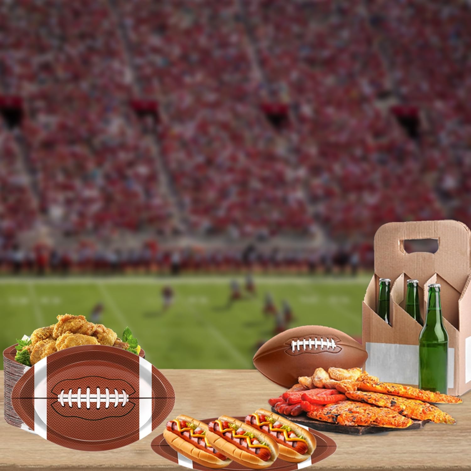 100 Pcs Football Shaped Disposable Paper Plates for Sports Events