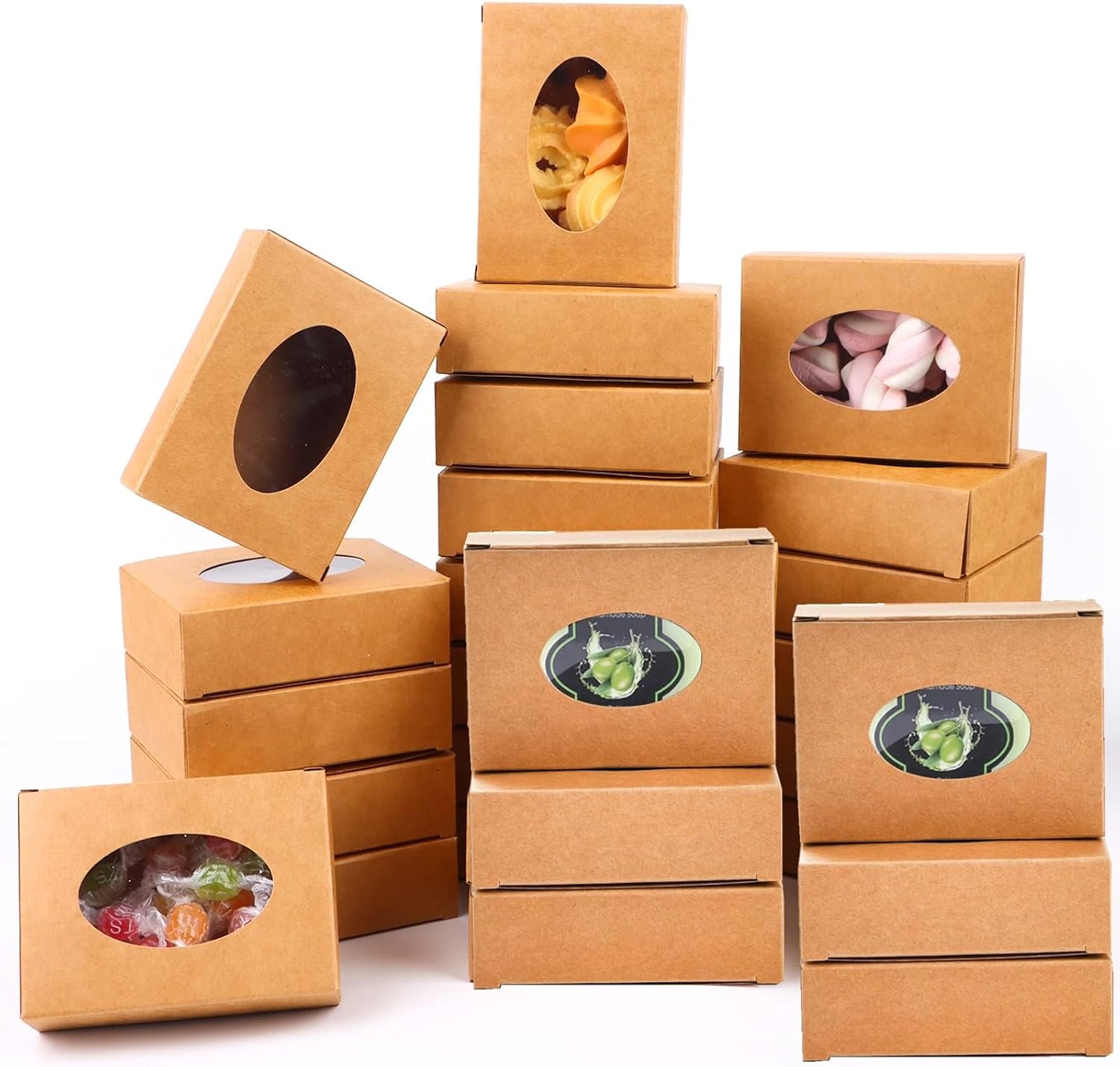 120 Pack Kraft Paper Soap Boxes with Window