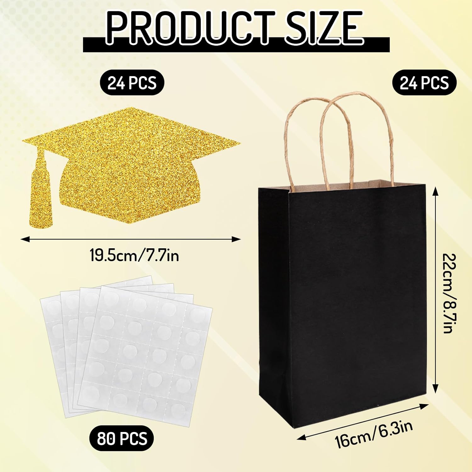 FYSUIMU 24Pcs Glitter Gold Graduation Gift Bags with Handle
