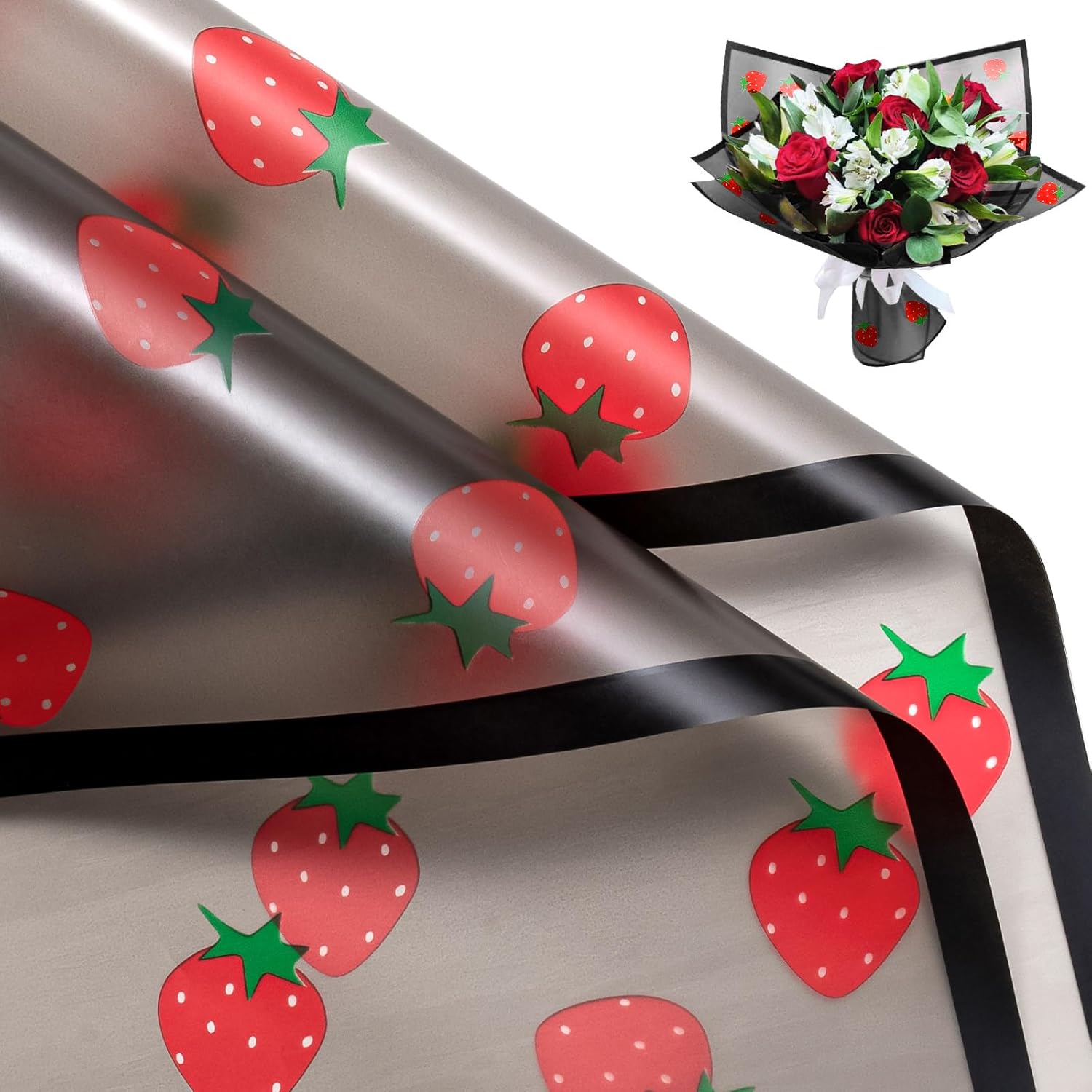 WRAPAHOLIC 20 Sheets Black Strawberry Wrap Paper