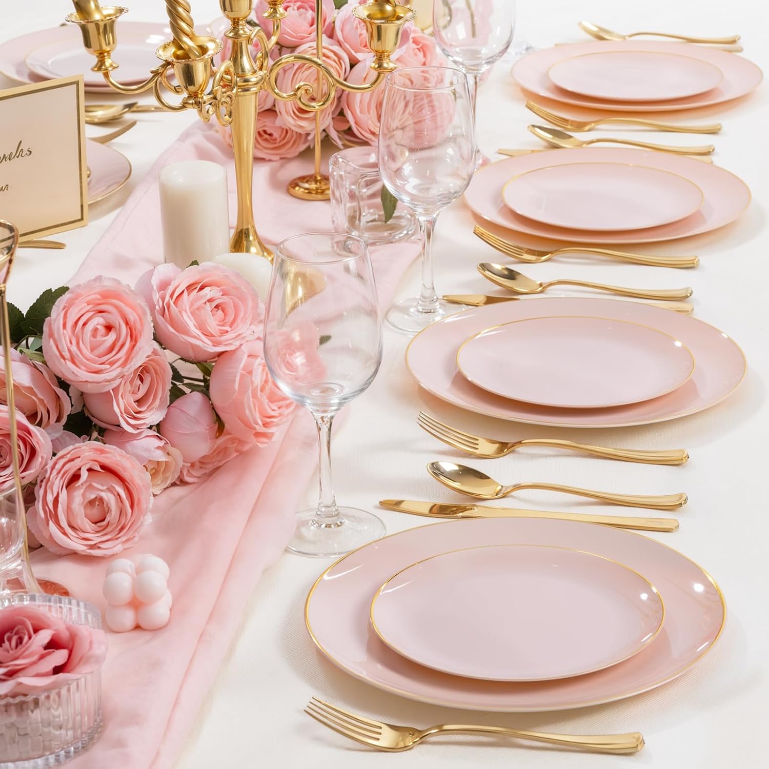 PULOTE 200 Pieces Pink Plastic Plates - Wedding Party