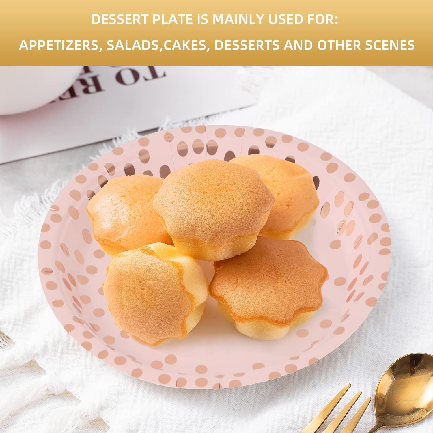 Pink Rose Gold Dots 7 Inch Paper Plates 50 PCS