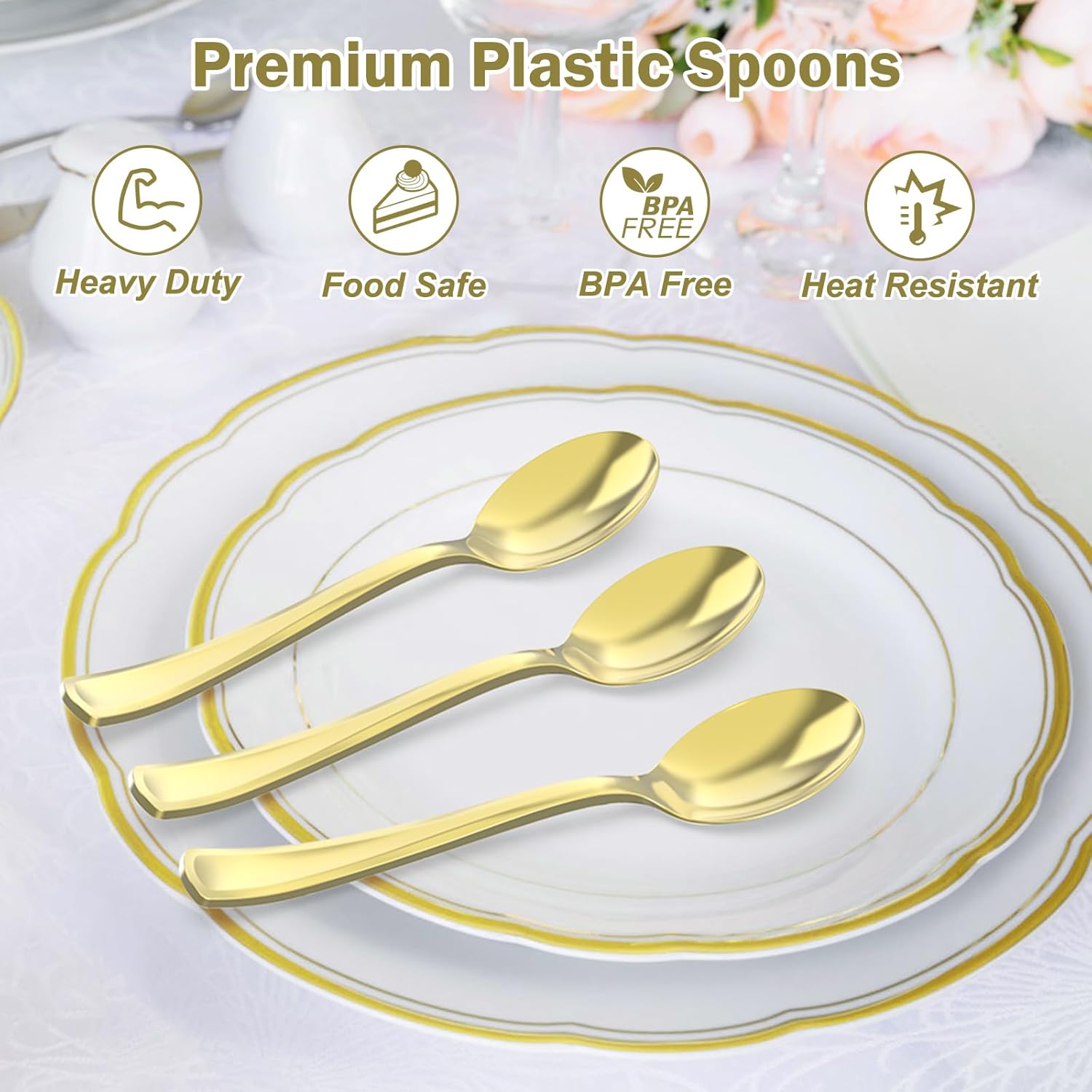 100 Count Heavy Duty Gold Plastic Spoons