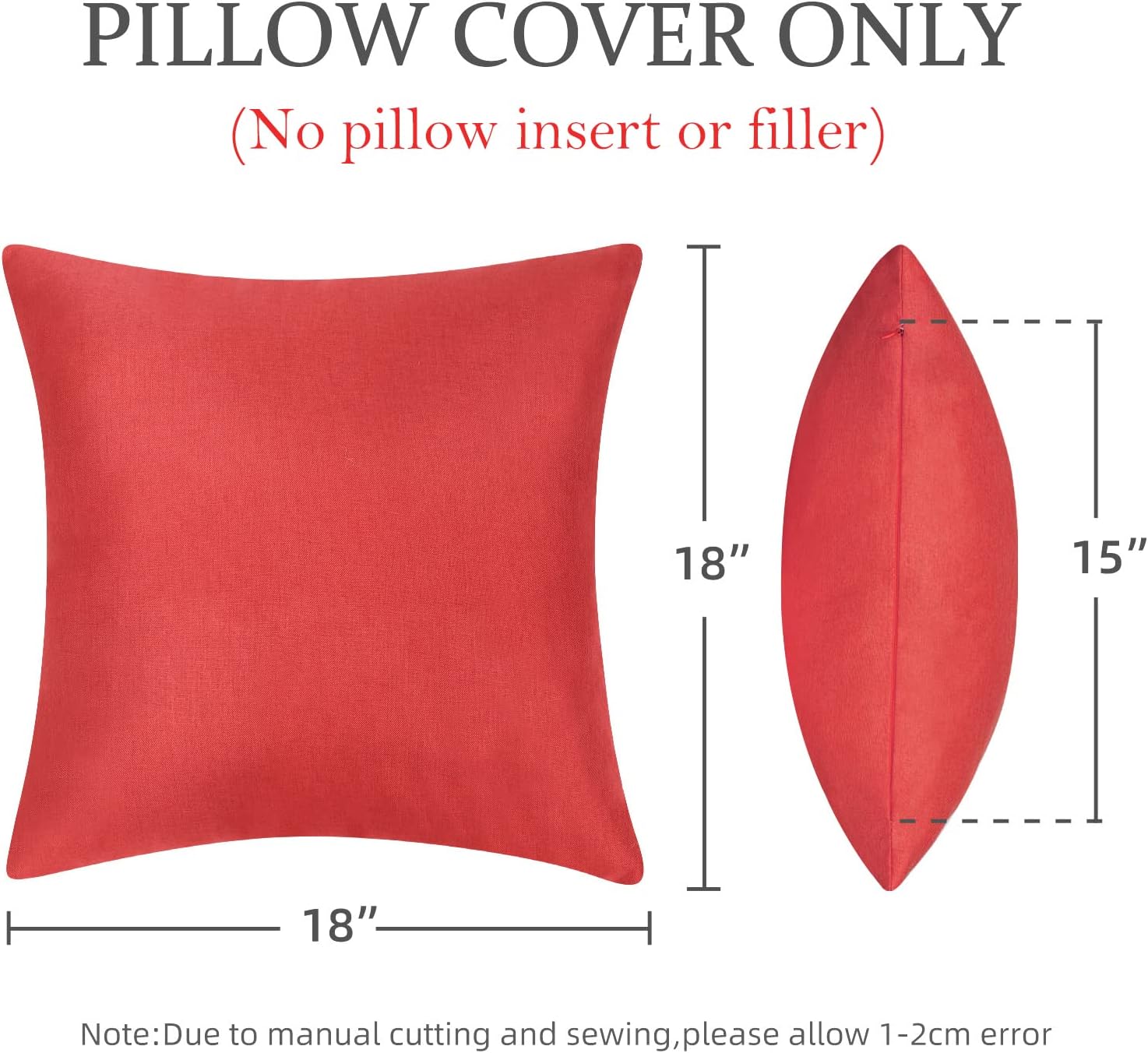 Pack of 2 18x18 Inch Red Waterproof Pillow Covers