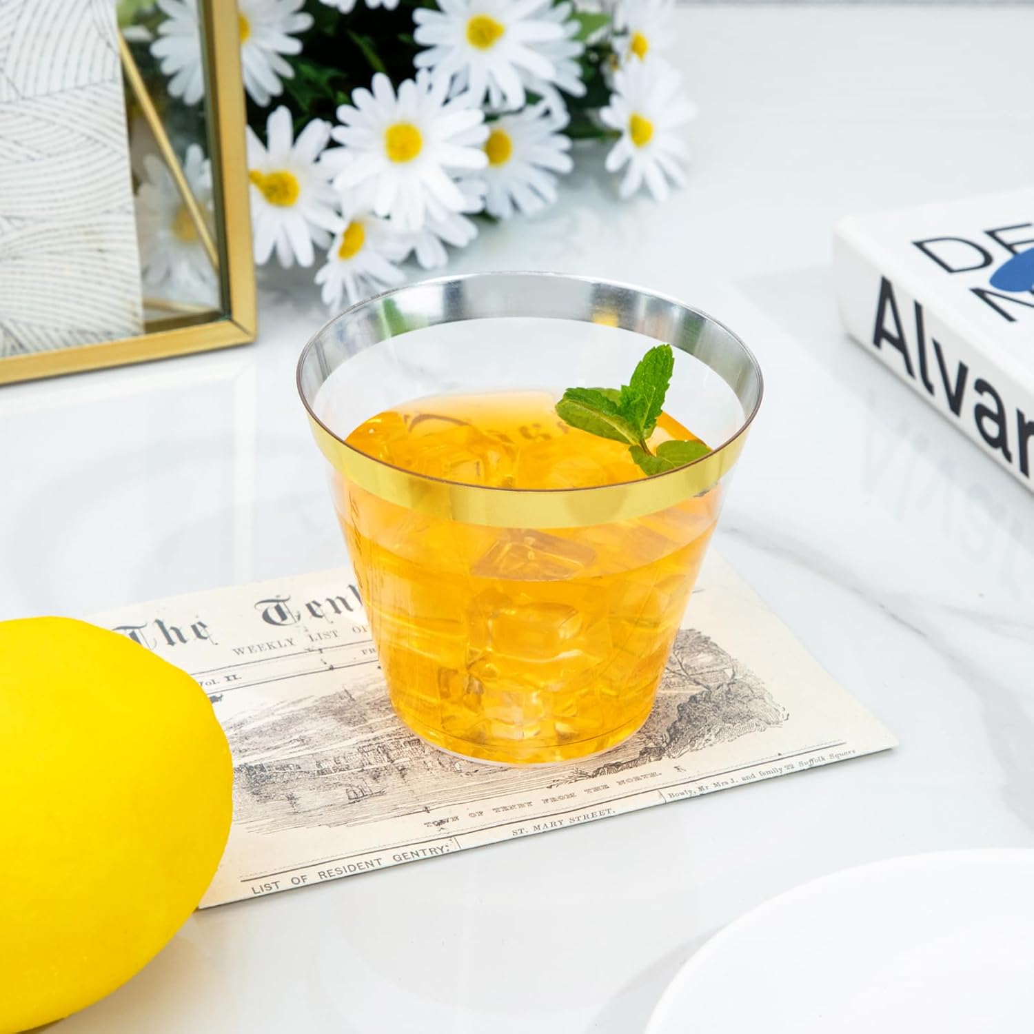 I00000 60PCS Gold Plastic Cups 9 oz Clear Disposable