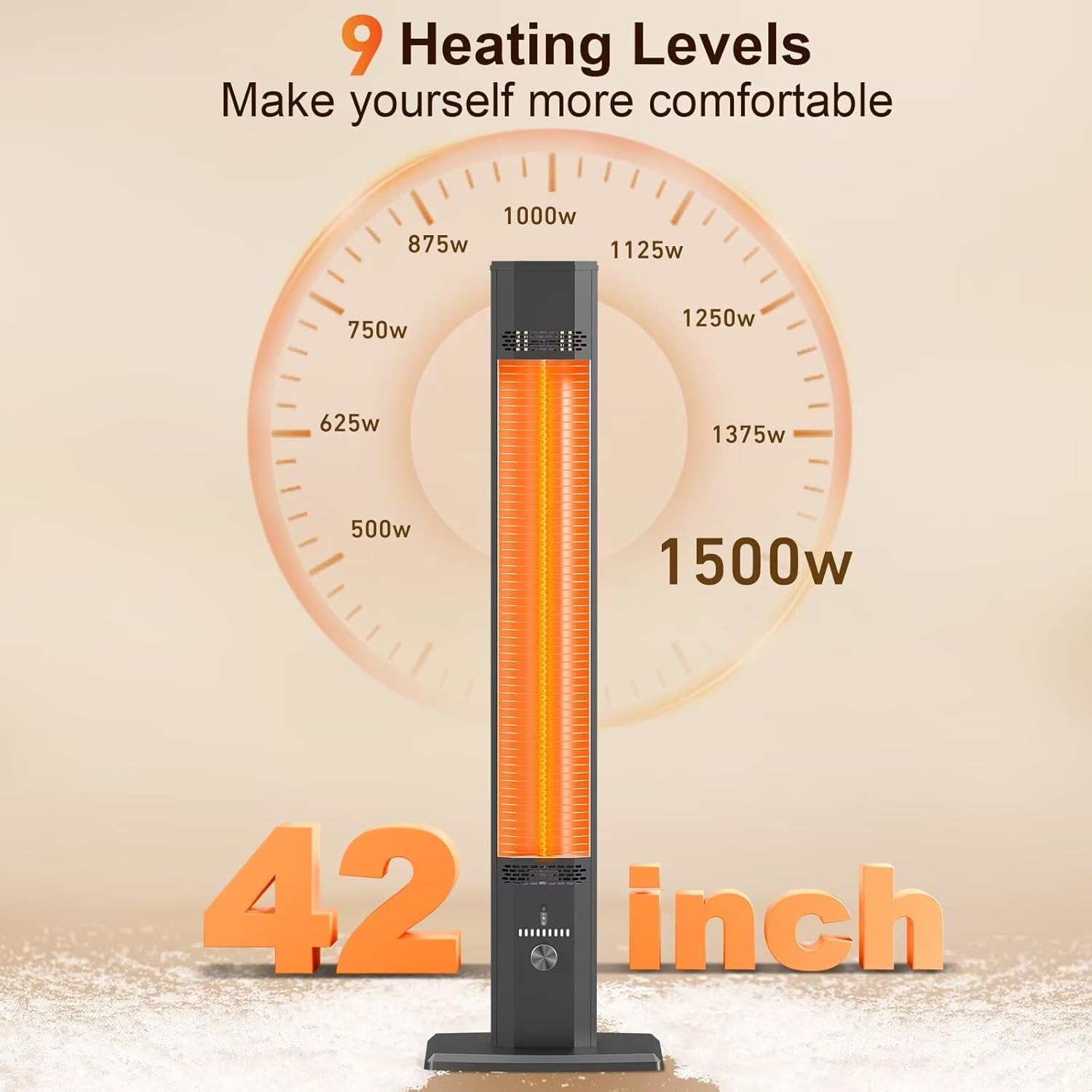 BIESQYA Outdoor Patio Heater with 9 Heat Levels and 9H Timer