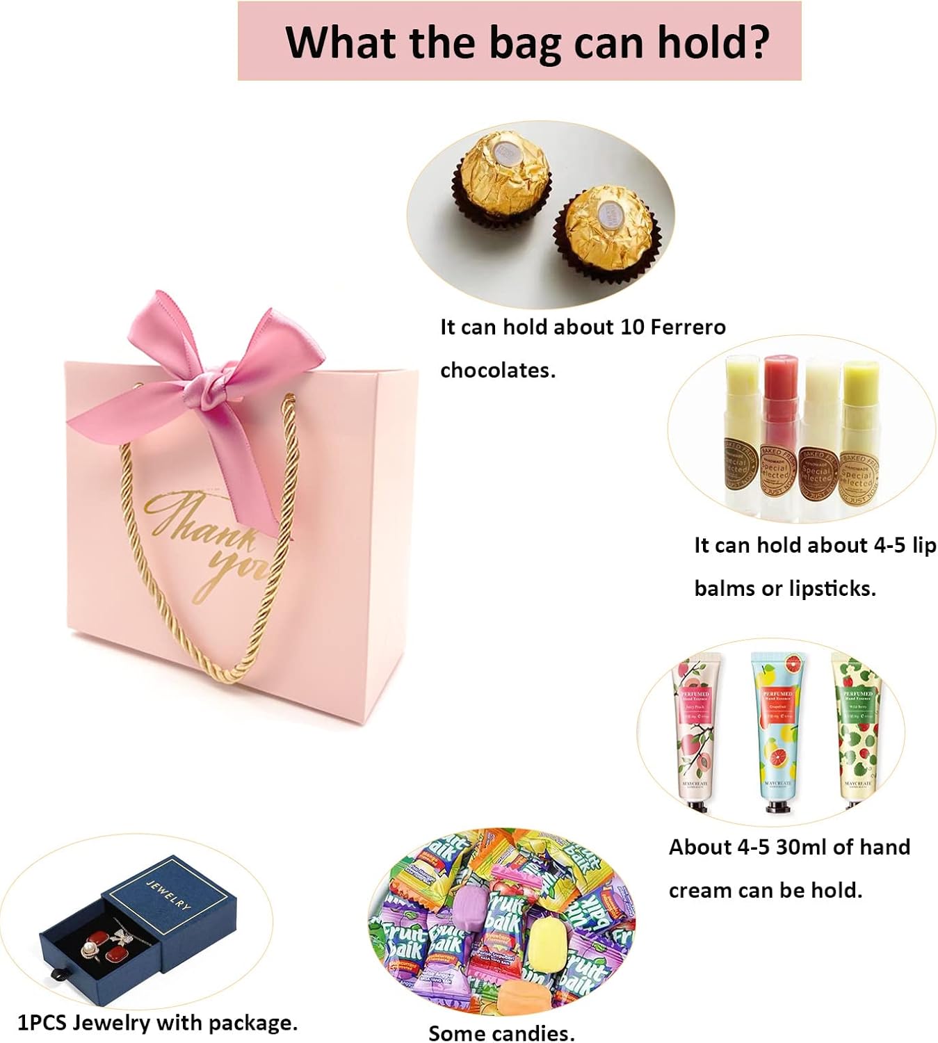 TKSBAG 20 Pack Pink Mini Gift Bags With Handles