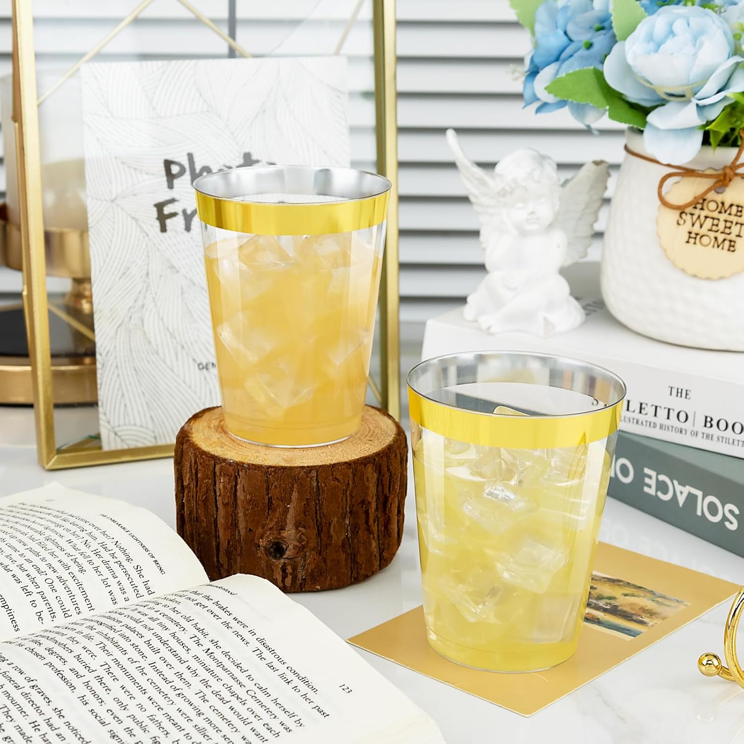 I00000 60PCS Gold Plastic Cups 10 oz Clear Disposable