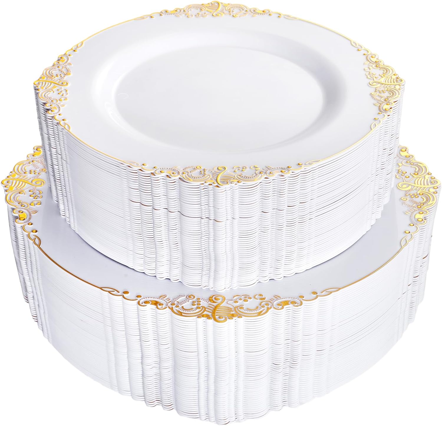 102PCS White and Gold Plastic Plates for Weddings Parties