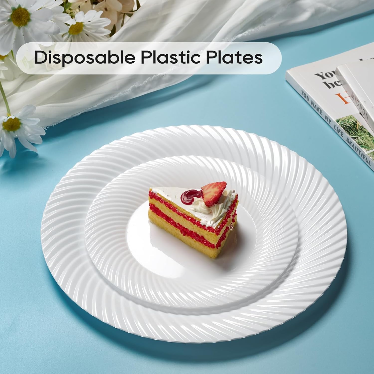 FOCUSLINE 7 Inch White Plastic Plates 100 Count