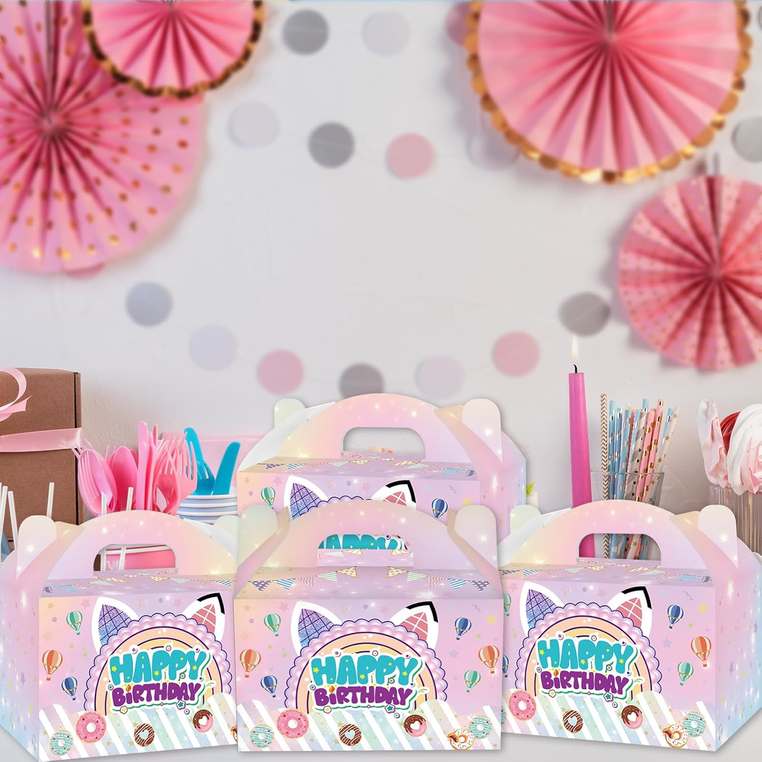 16 Pcs Cartoon Cat Theme Gift Bags With Handles