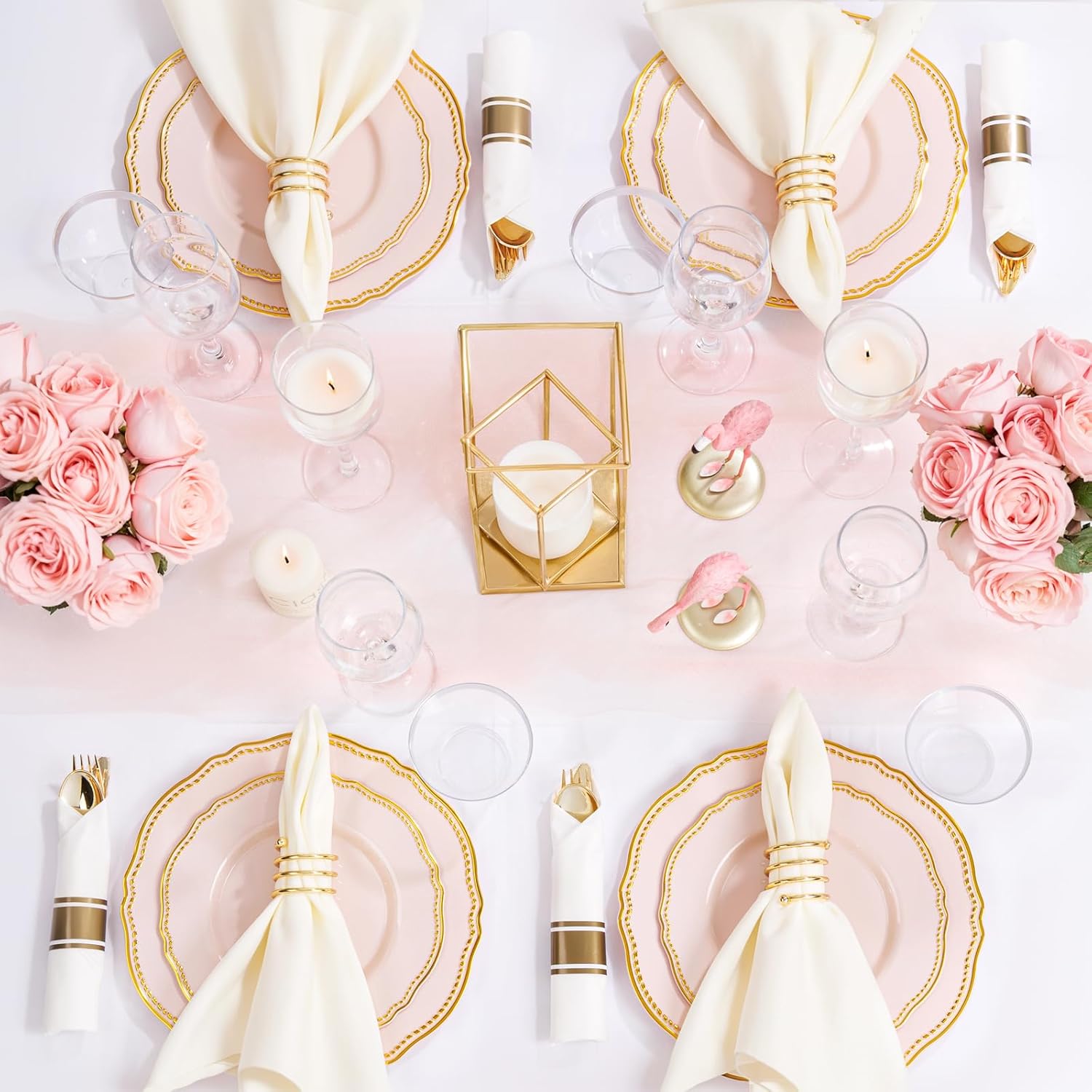 Hioasis 350pcs Pink Gold Plastic Plates Set