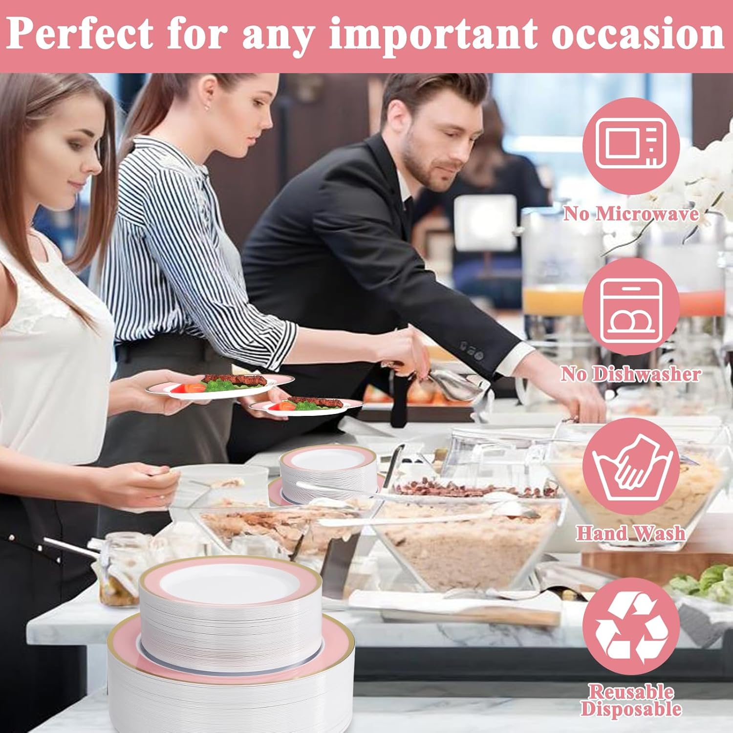 Glowserve 20 Pack Pink Plastic Plates for Parties