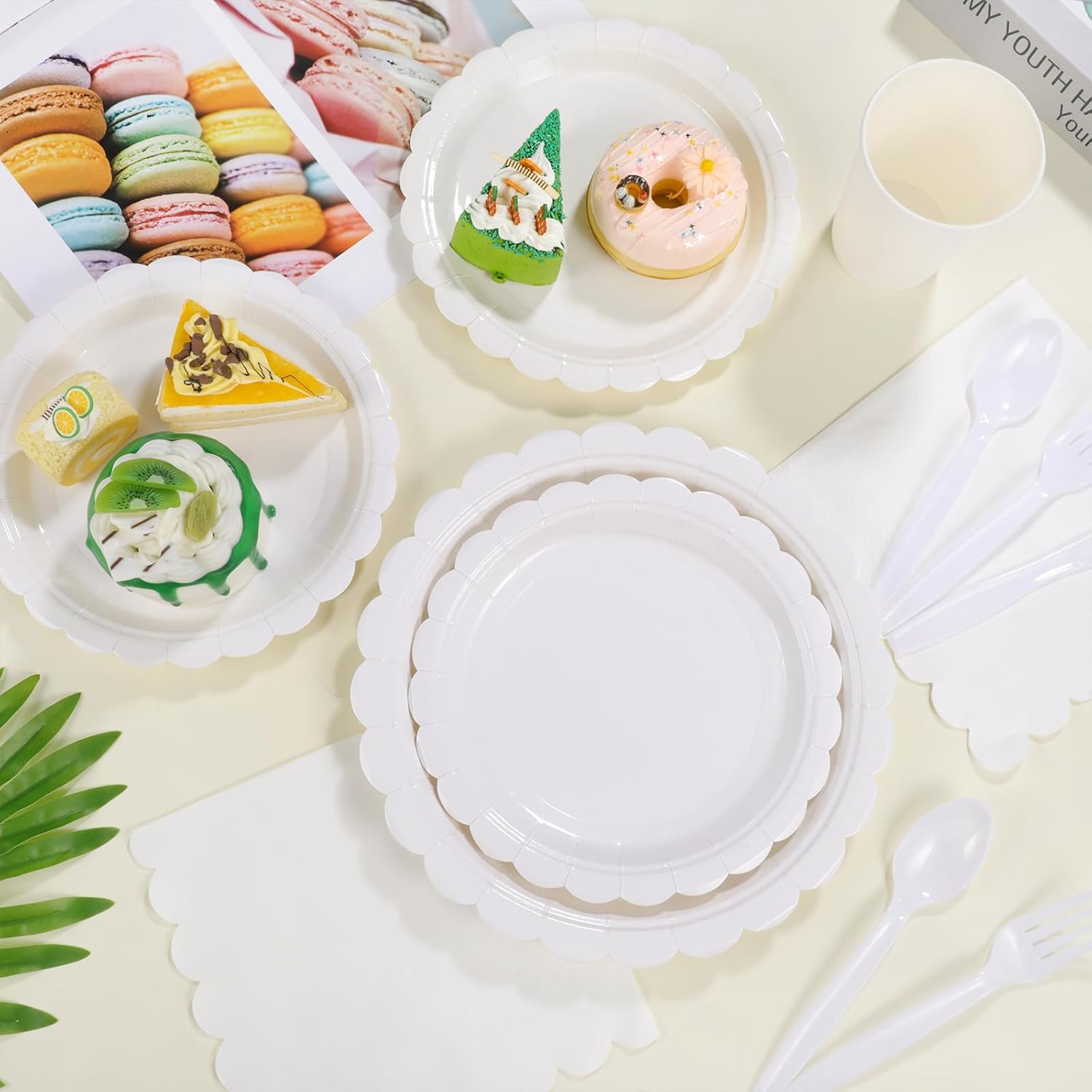 175 Pcs White Party Supplies Set with Plates Cups Napkins Cutlery