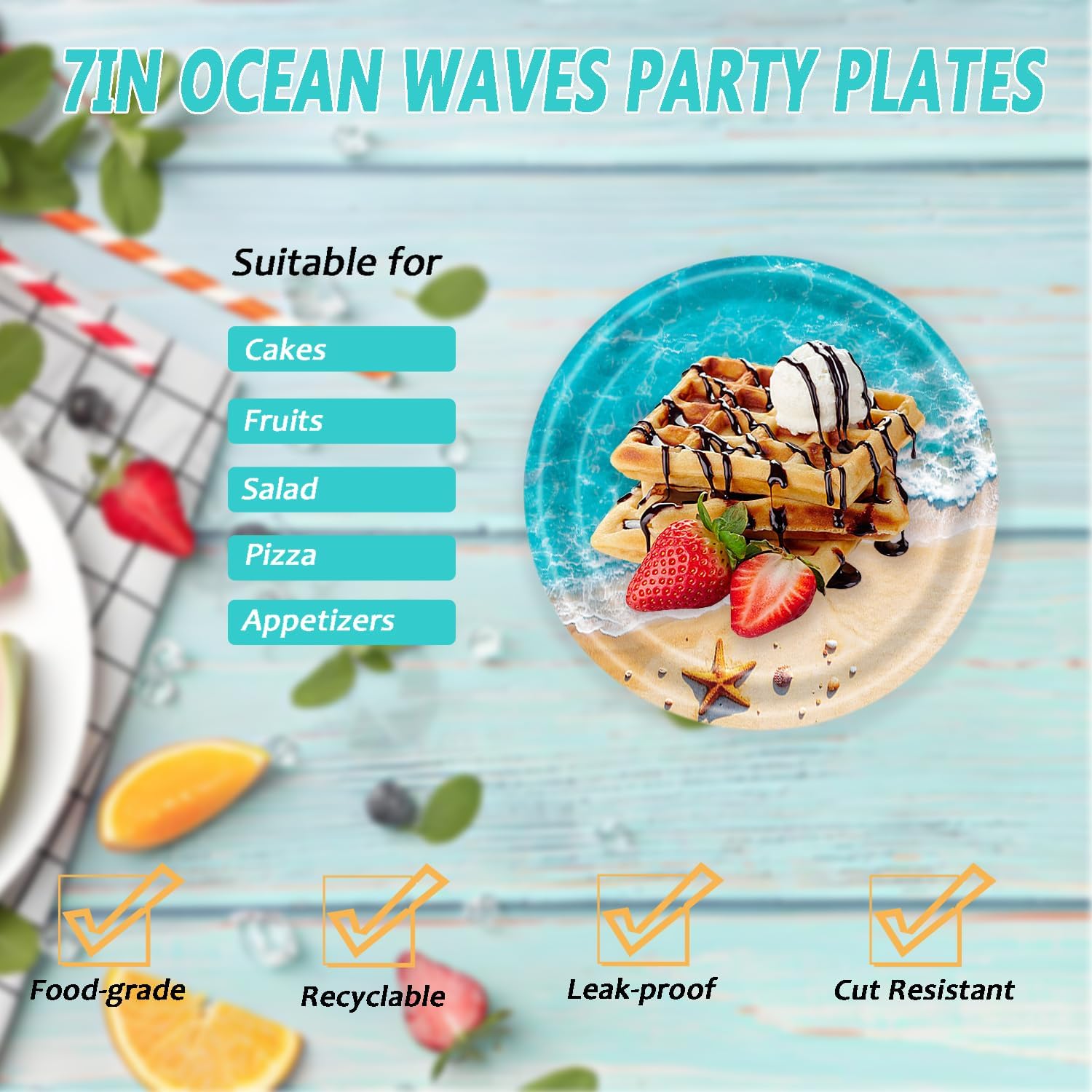 72 Pcs Ocean Themed Paper Plates and Napkins for Beach Party