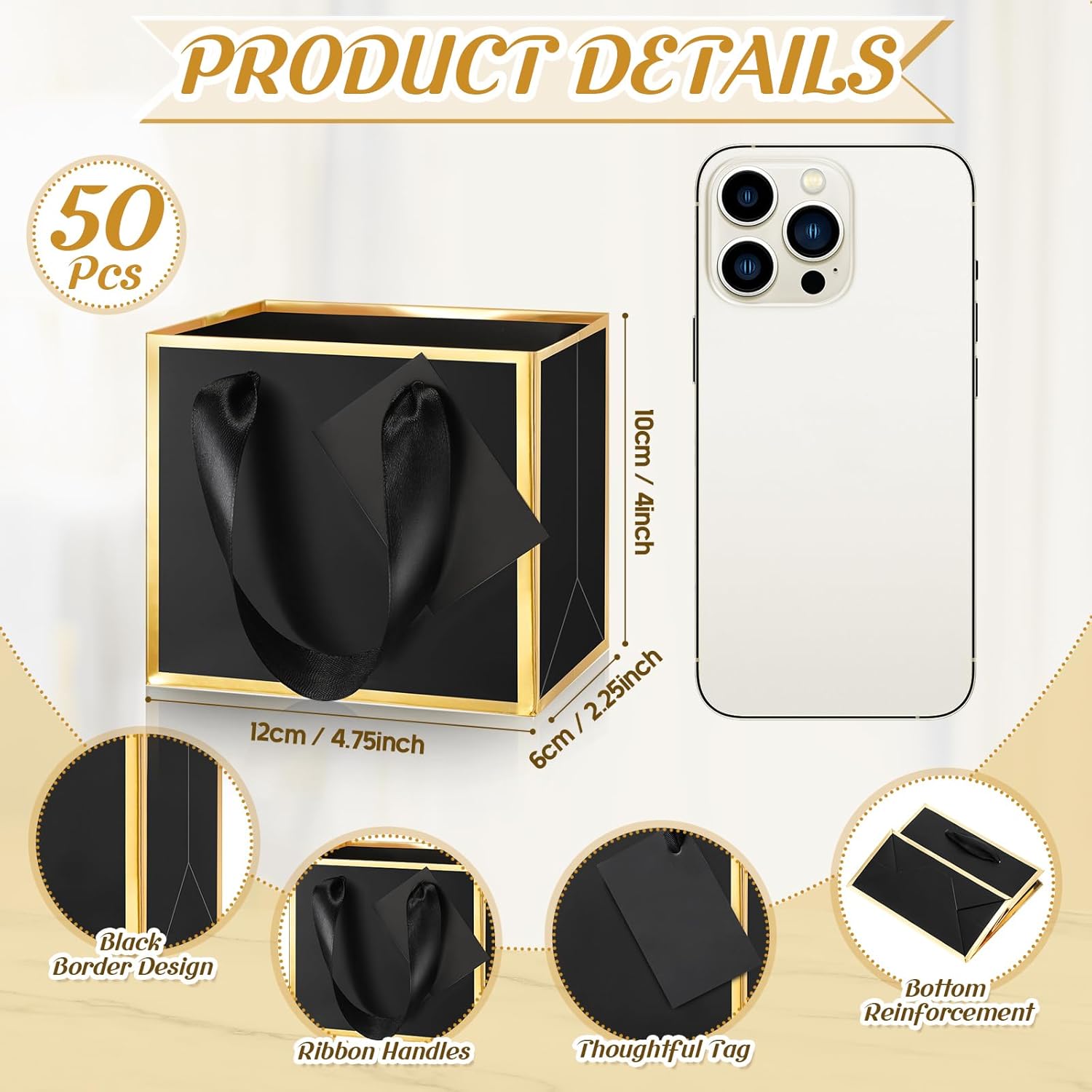 Yeaqee 50 Pcs Mini Metallic Foil Gift Bags with Handles