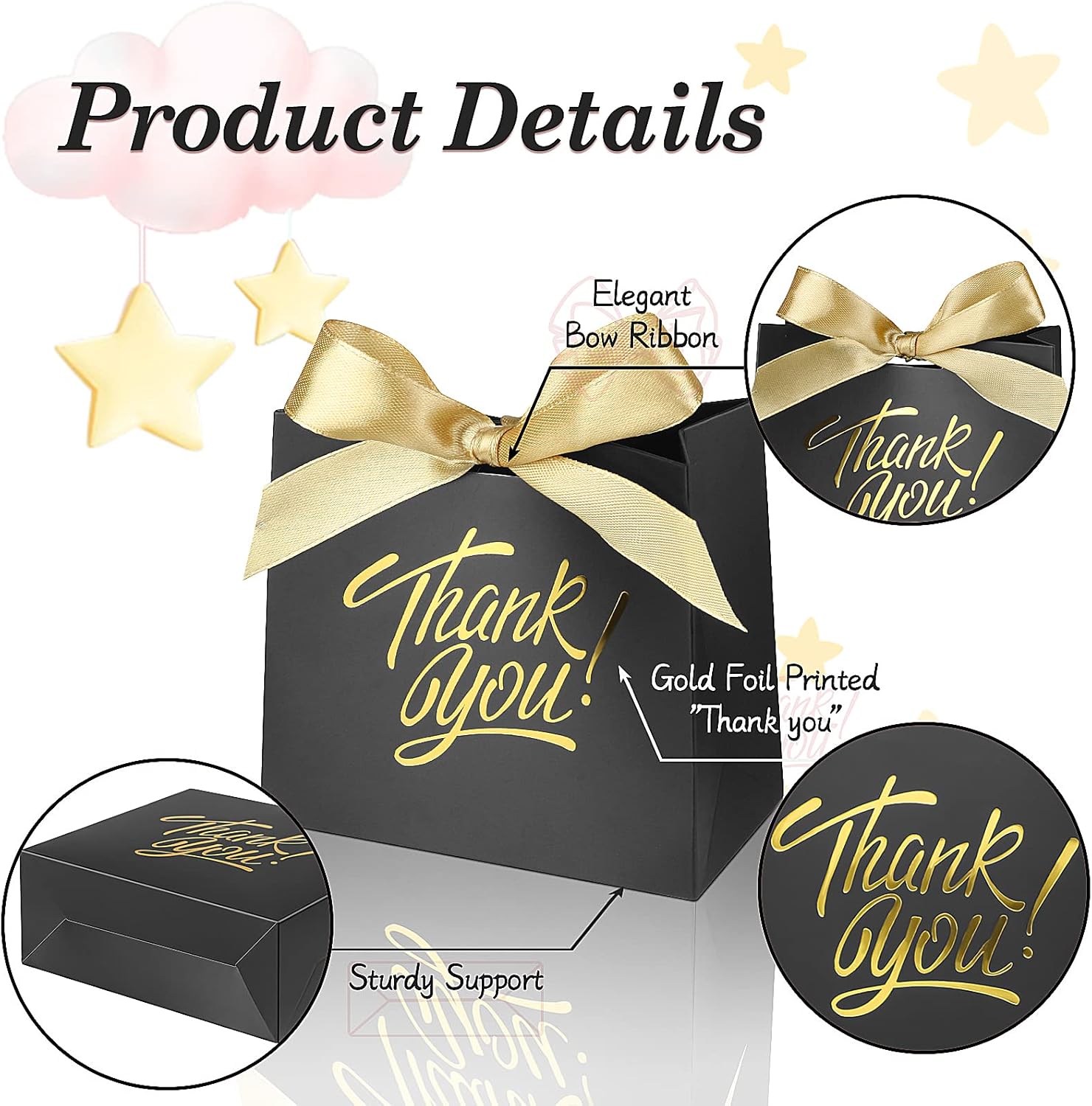 Small Thank You Gift Bags 60 Pack Gold Foil Bow Ribbons