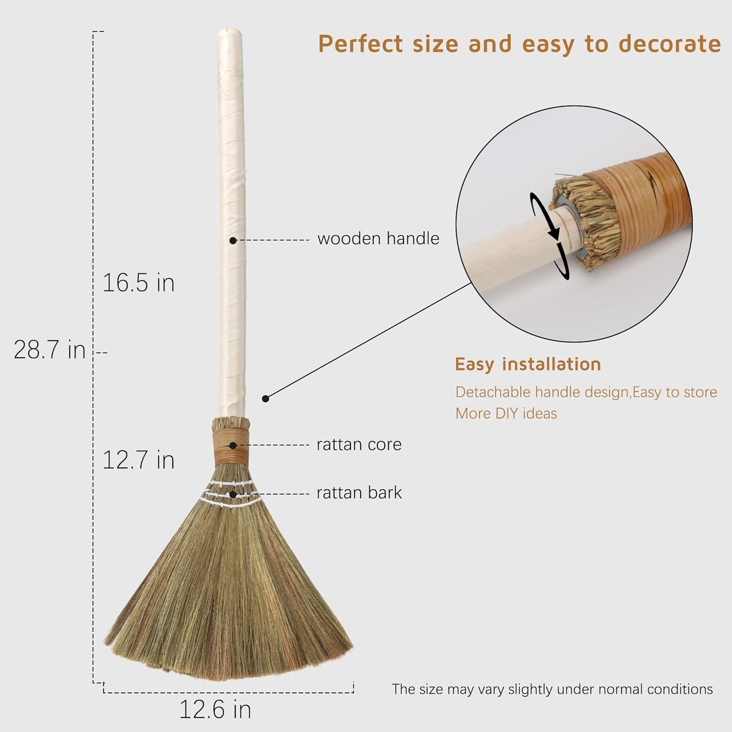 SISIMER Wedding Brooms with White Tulle and Pearl Ribbon