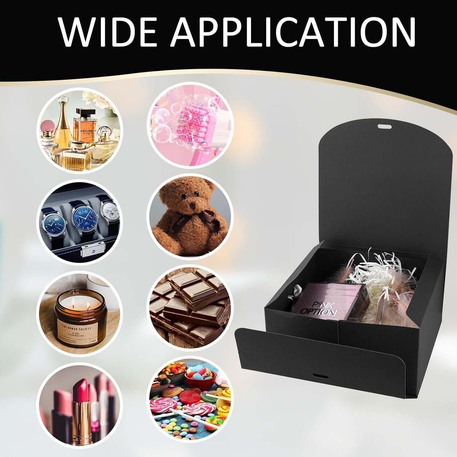 12 Pack Black Gift Boxes with Lids and Ribbons