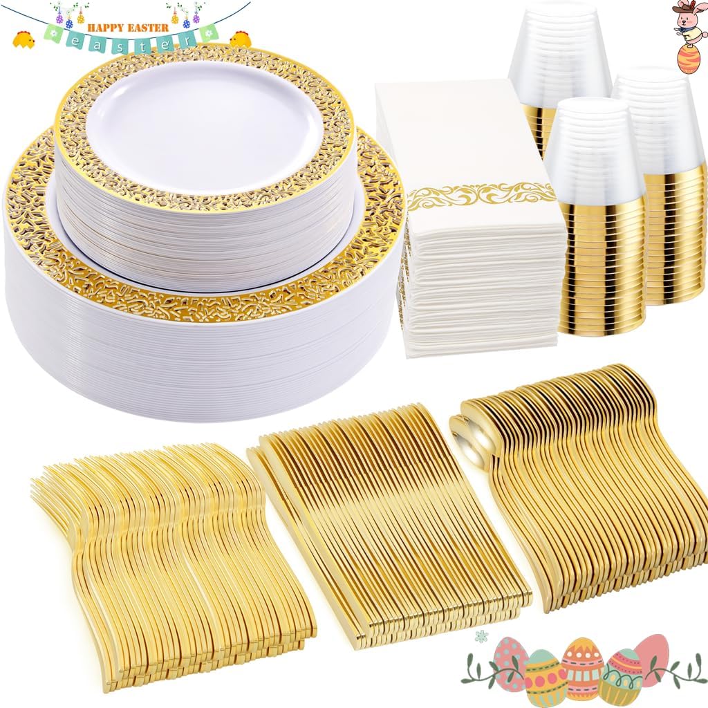 WELLIFE 350Pcs Gold Dinnerware Set for Parties