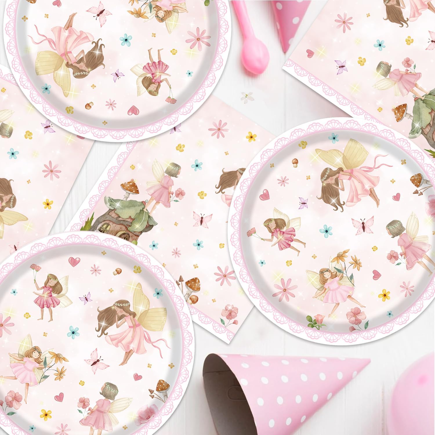 40Pcs Fairy Themed Paper Plates Napkins Party Set