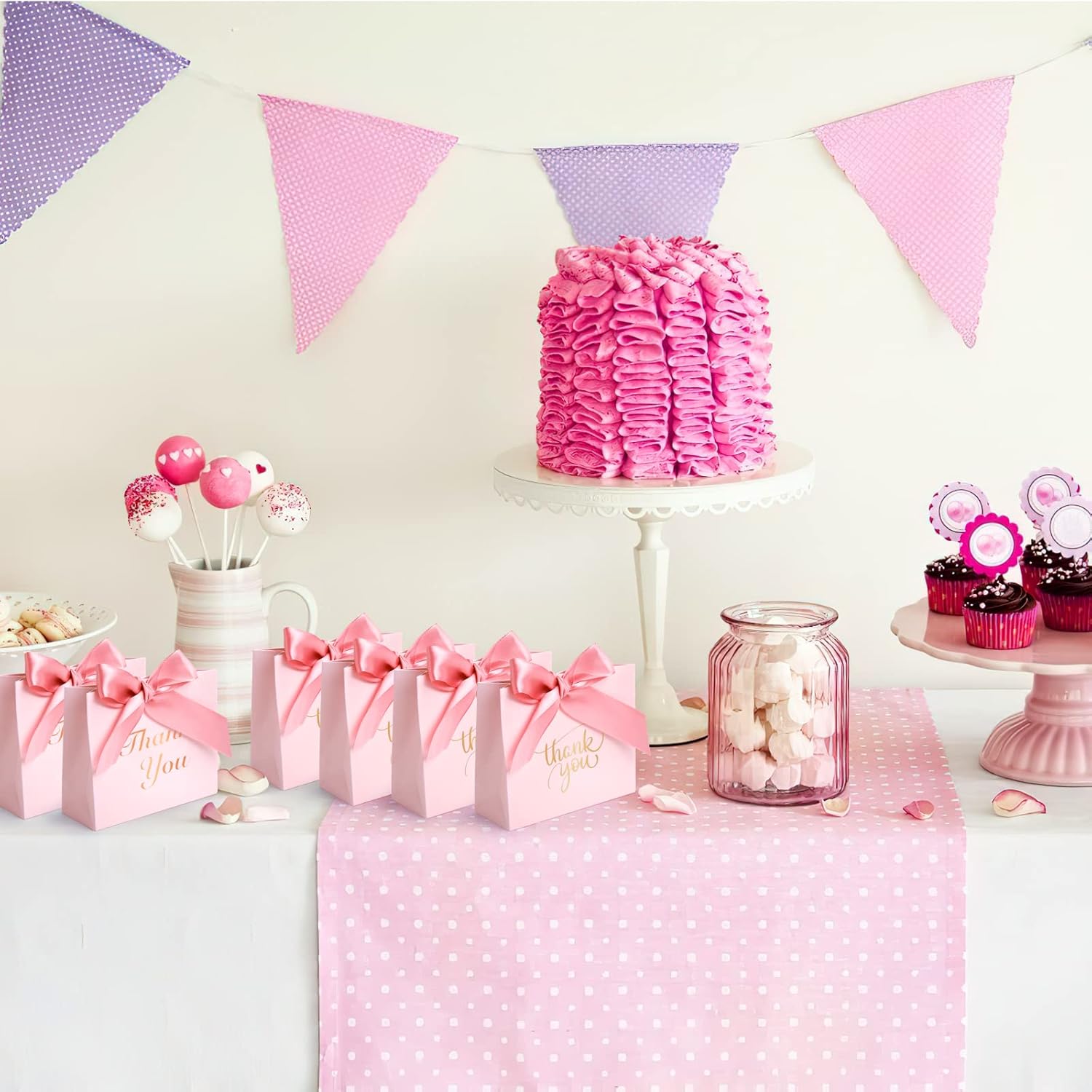 VGOODALL 24PCS Pink Thank You Gift Bags with Bow Ribbon