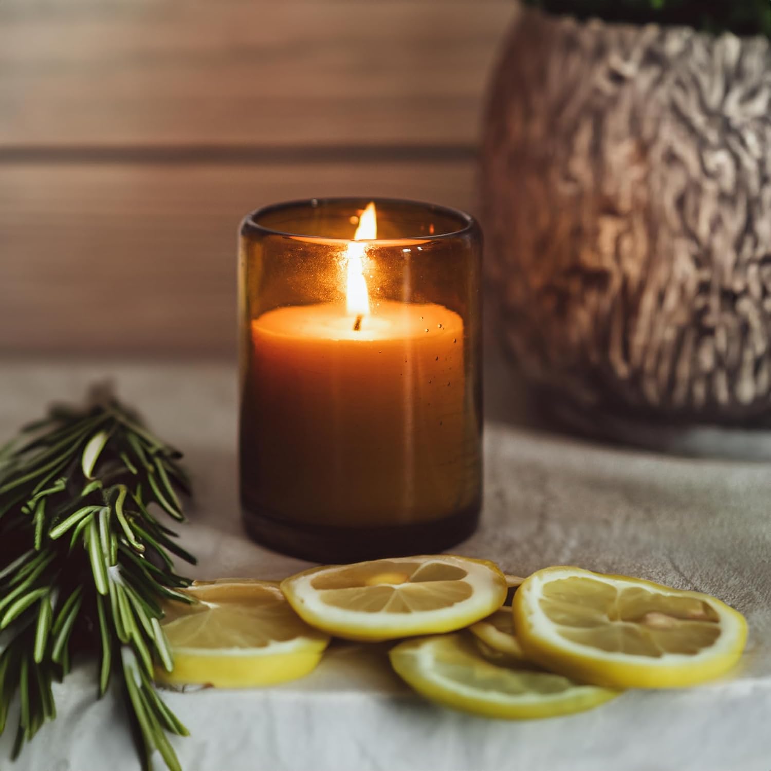 Spruce Essential Oil Candle in Amber Glass Vessel