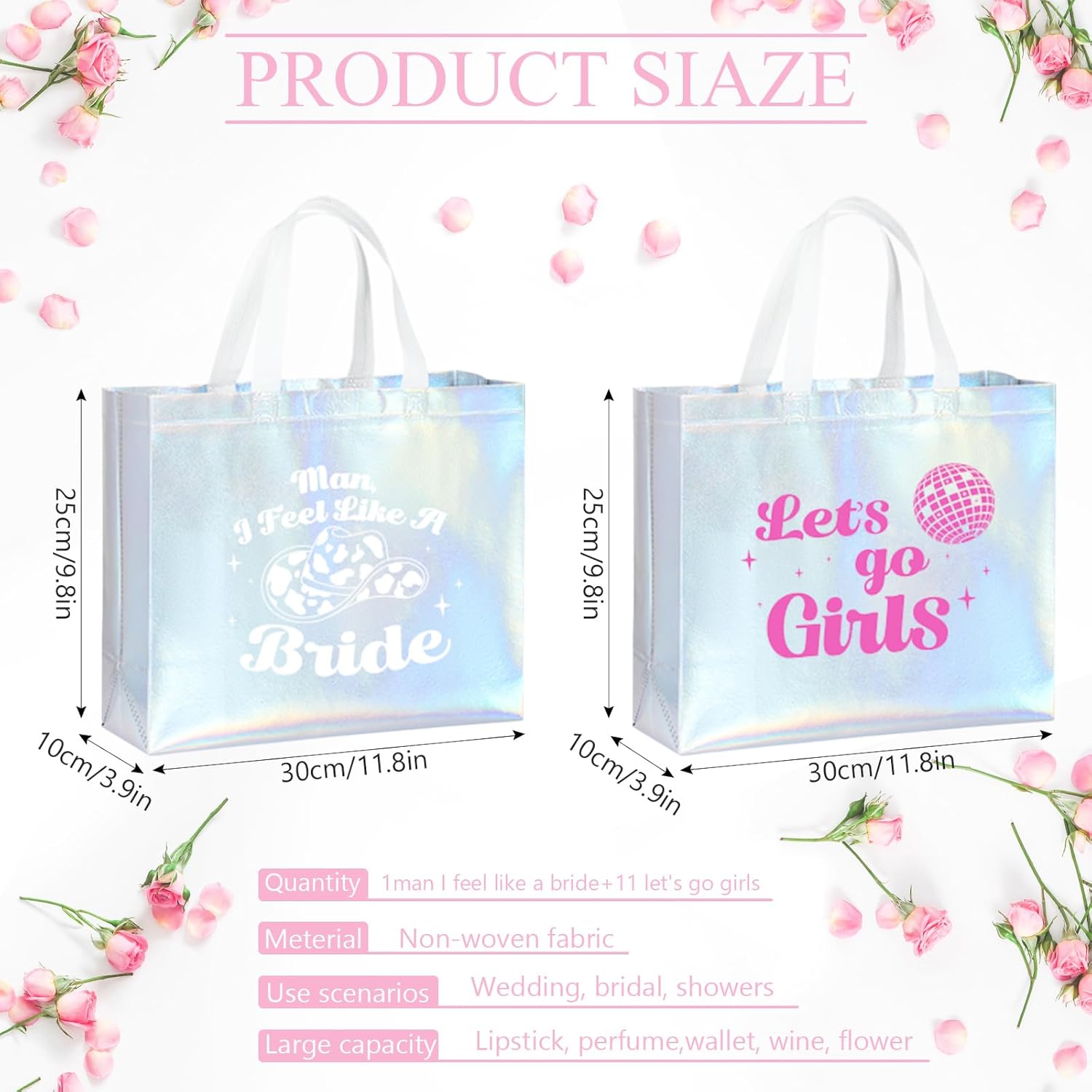 Cindeer 12 Pcs Lets Go Girls Bridesmaid Bags Holographic