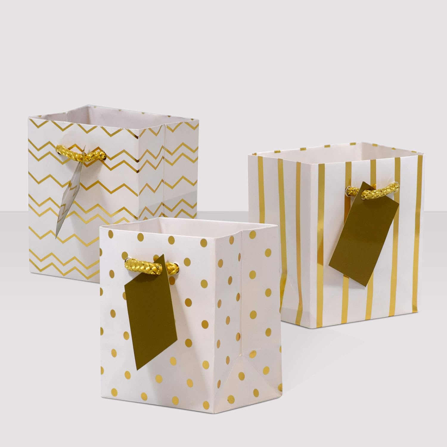OccasionALL Mini Gold Gift Bags with Handles 12 Pack