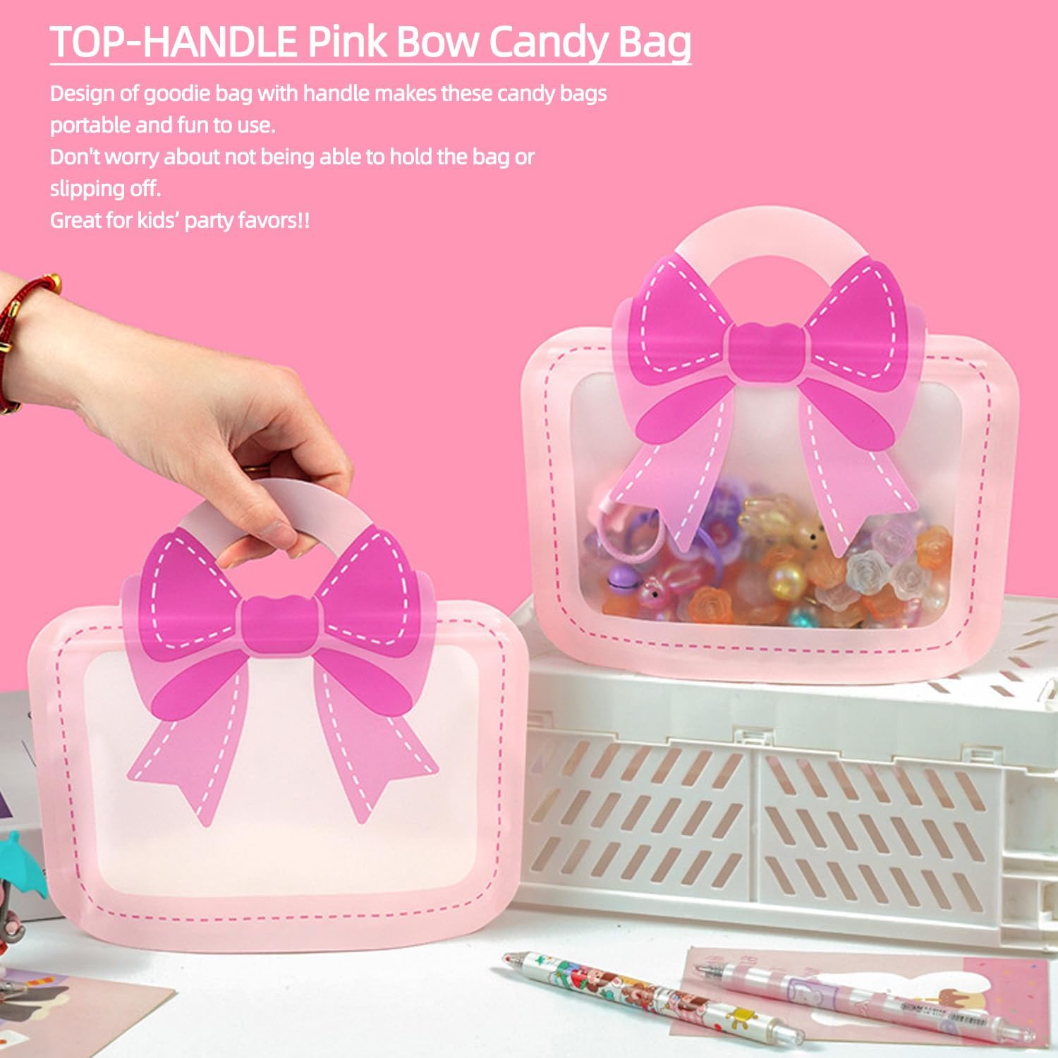 30 Pack Cartoon Bow Goodie Bags for Kids Birthday Parties