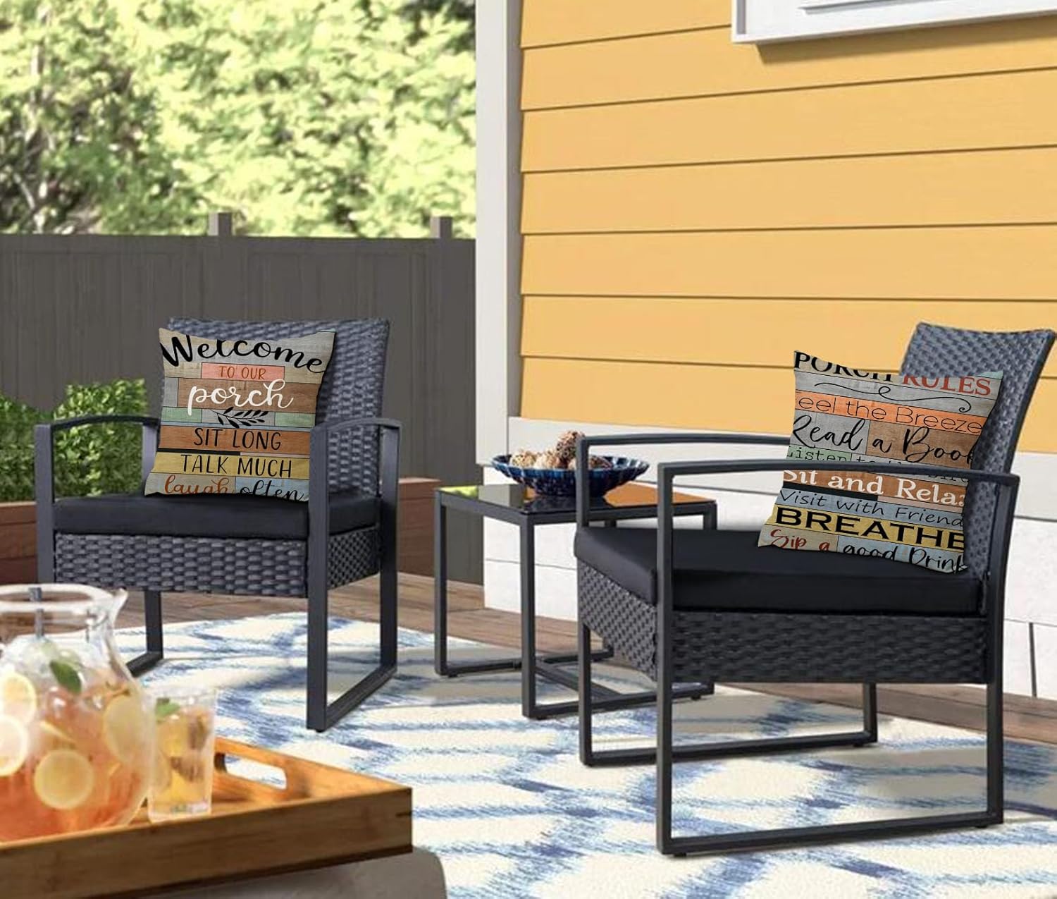 Jartinle Porch Rules Sign Pillow Covers Set of 2 Brown 16x16