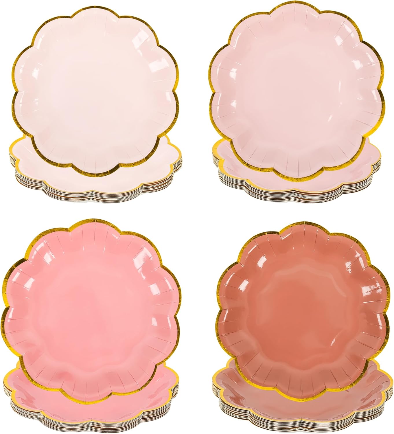 Dusty Pink Gradient Dessert Plates with Gold Foil Edges 7 Inch 48 Count