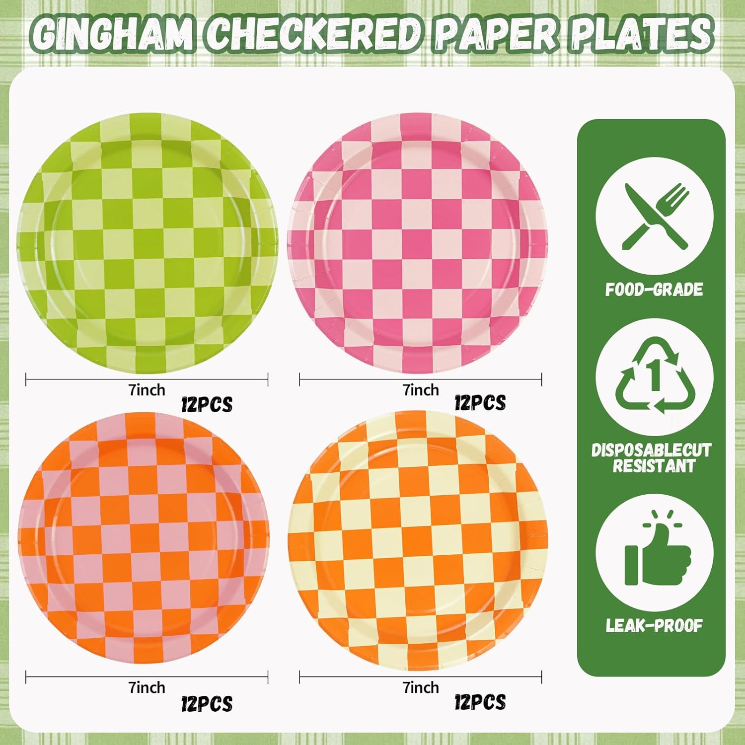48PCS Checkered Camping Plates for Parties