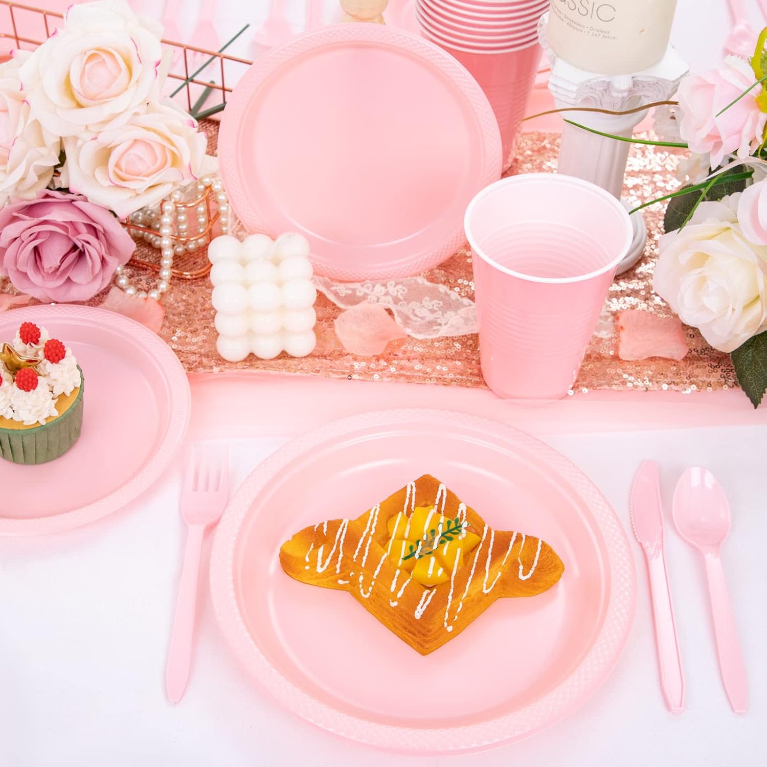 WELLIFE 210 Piece Pink Party Supplies Set