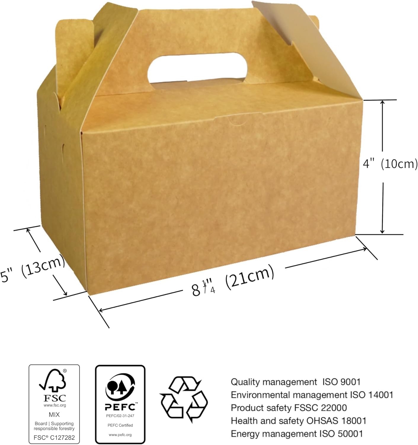 PandaPandaPPS 50 Pack Brown Gable Boxes for Foods Gifts Party Favors