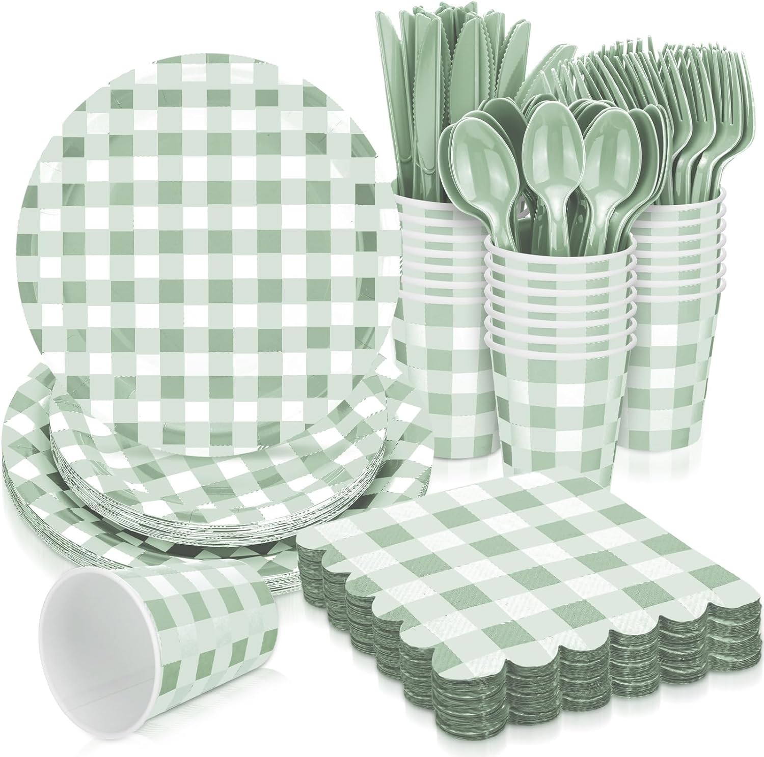 Newtay 168 Pcs Gingham Partyware Set for 24 Guests