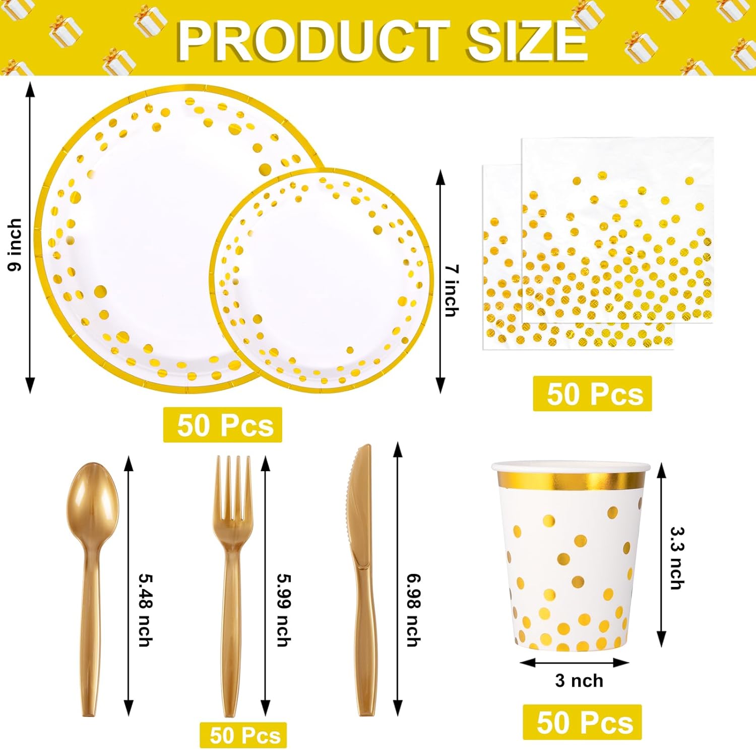 Supernal 350pcs White and Gold Party Supplies for 50 Guests