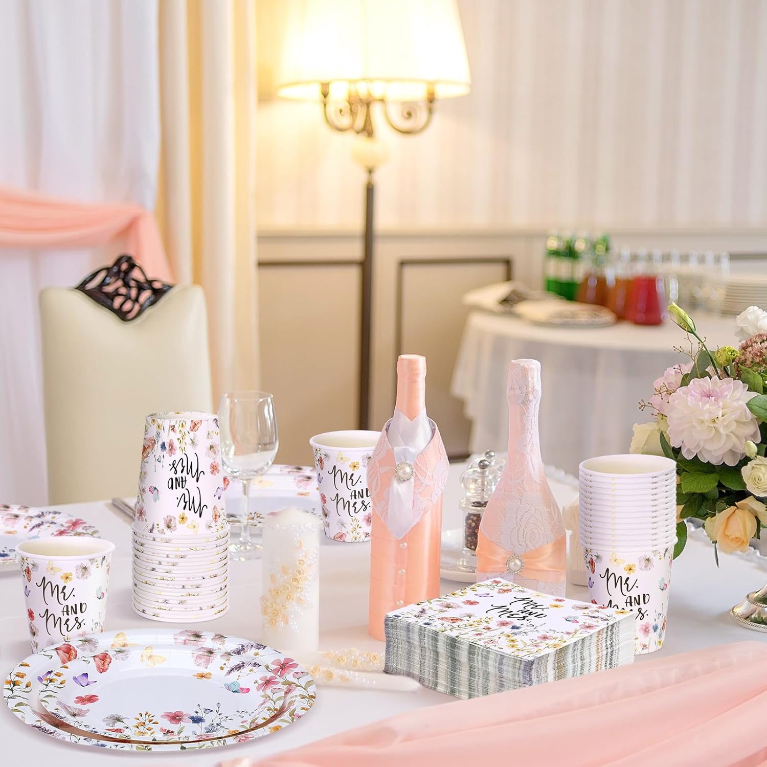 Zhehao 250 Pcs Mr And Mrs Bridal Shower Plates Napkins Set