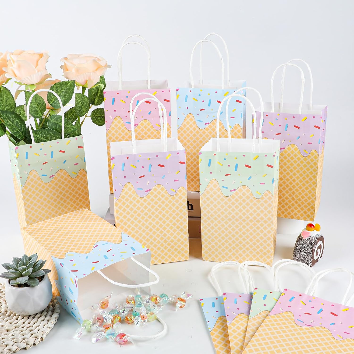 16Pcs Ice Cream Gift Bags with Handles
