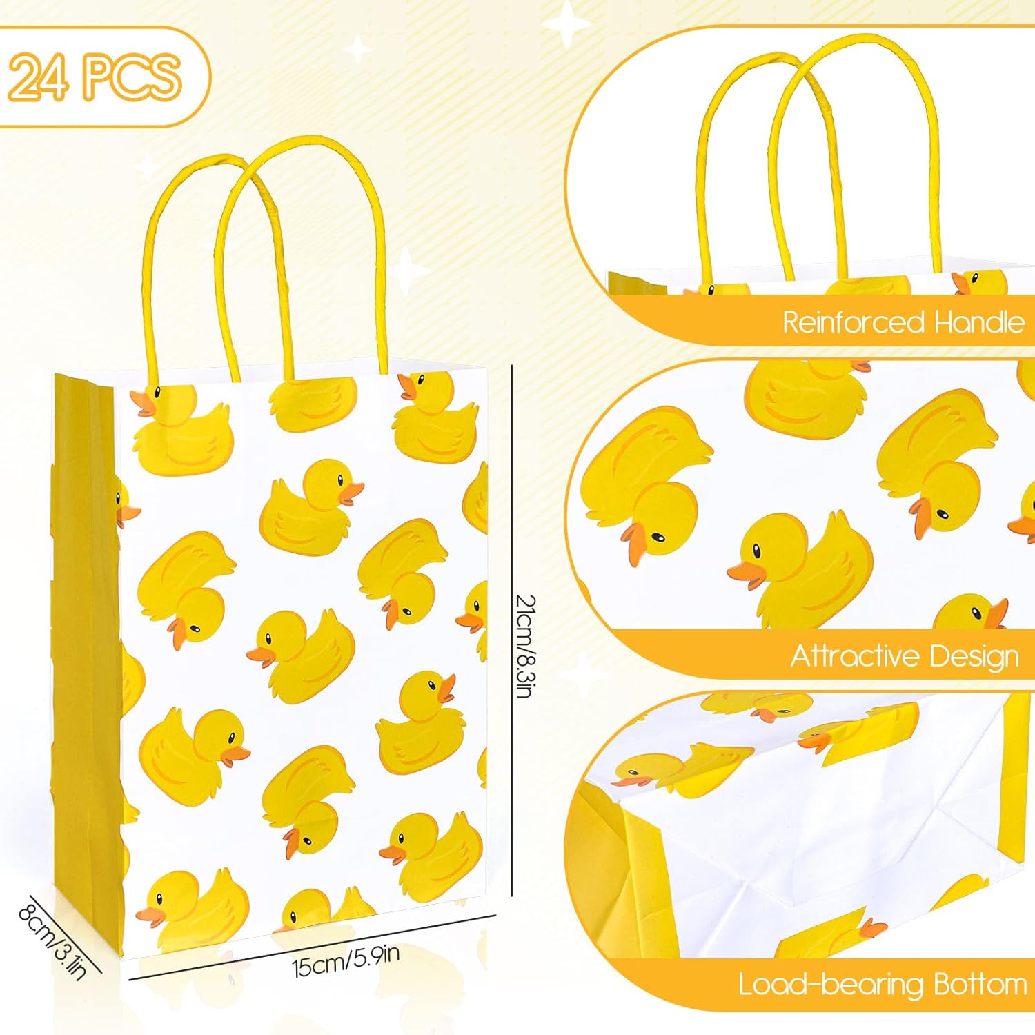 FYSUIMU 24Pcs Yellow Duck Gift Bags with Handles