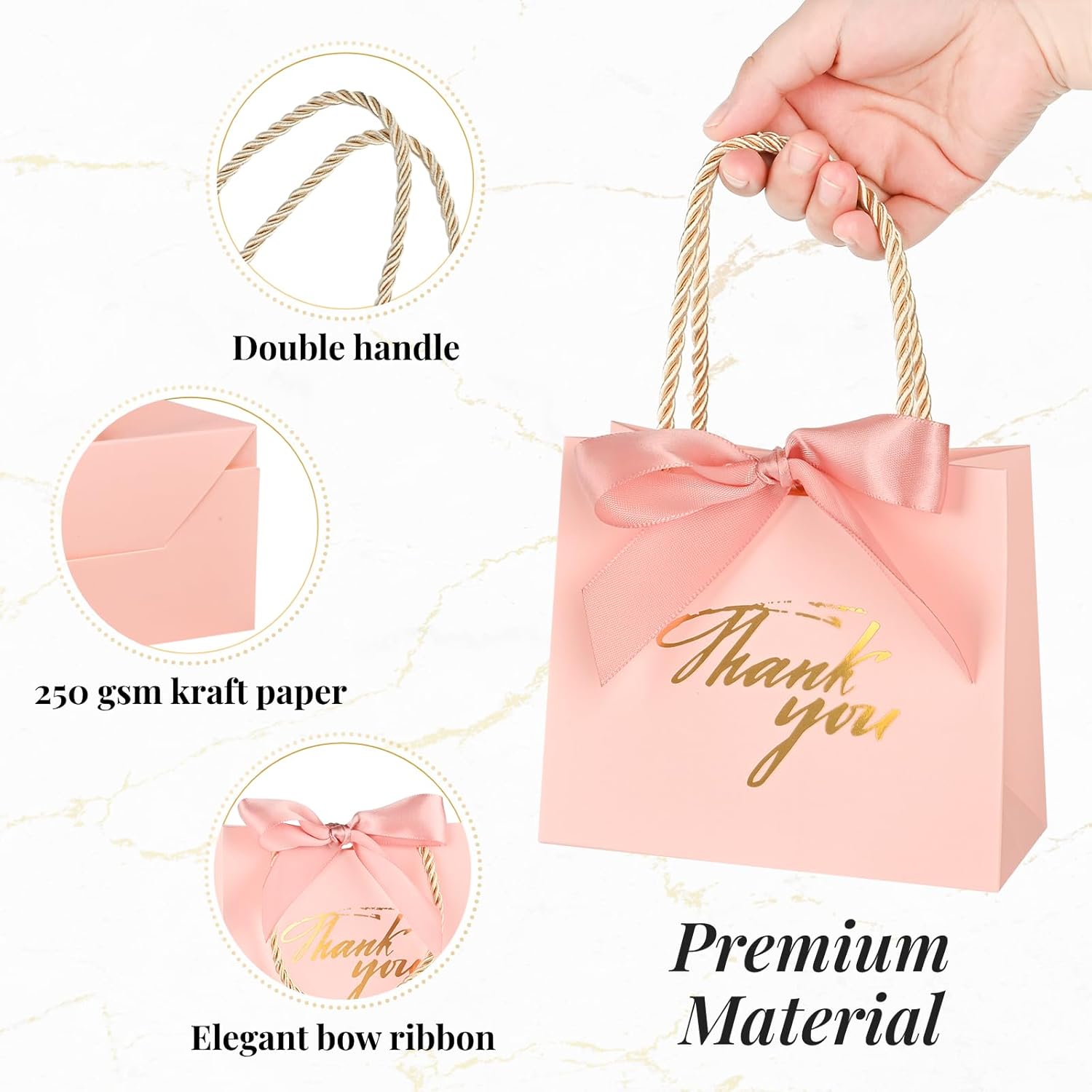 Mauproy 20 Pack Mini Pink Thank You Gift Bags with Handles and Ribbons