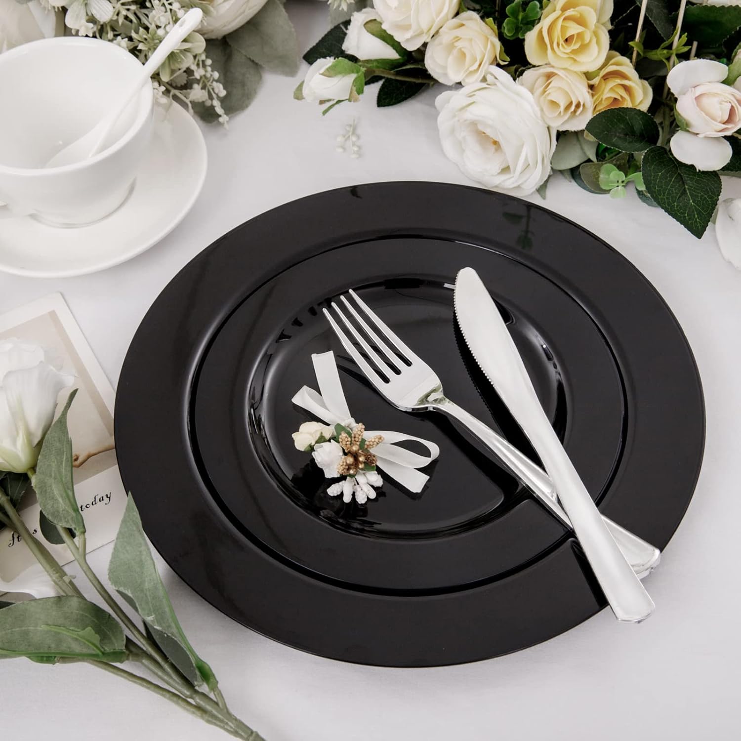 FLOWERCAT 60PCS Heavy Duty Black Disposable Plates