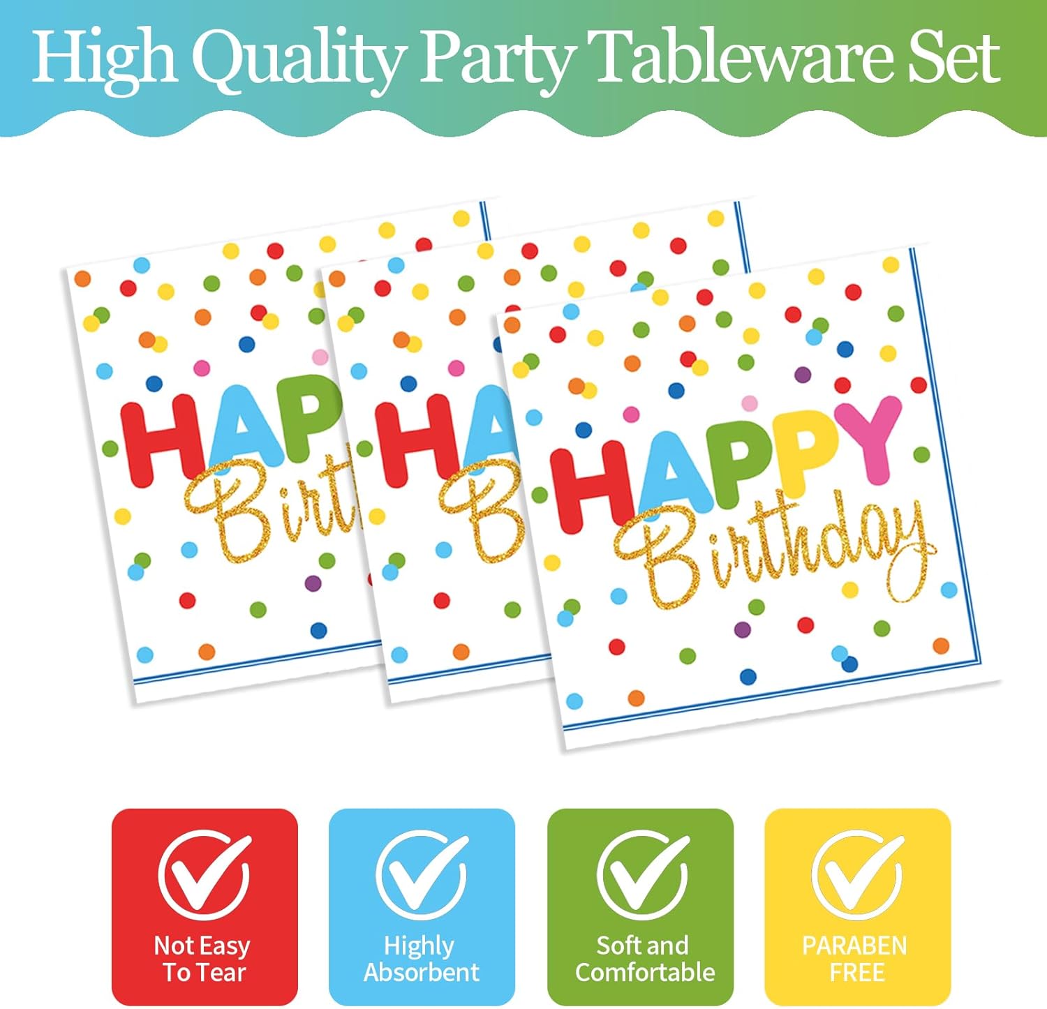 72Pcs Colorful Polka Dot Birthday Plates Napkins Set