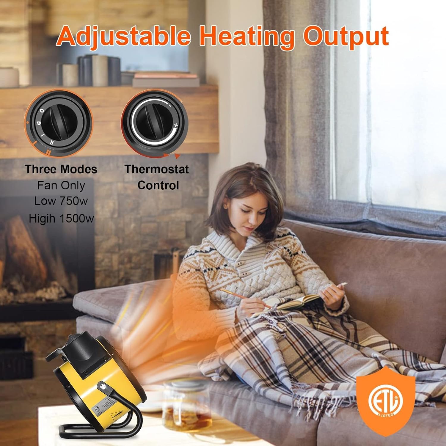 Electric Patio Heater with Adjustable Thermostat and PTC Technology