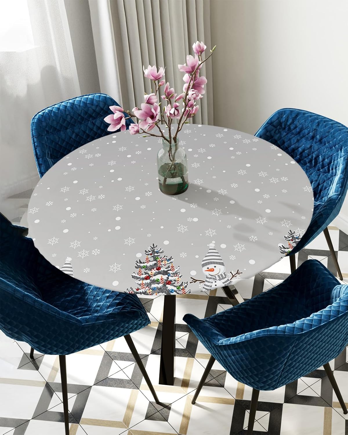 Christmas Round Waterproof Table Cover with Elastic Wipes