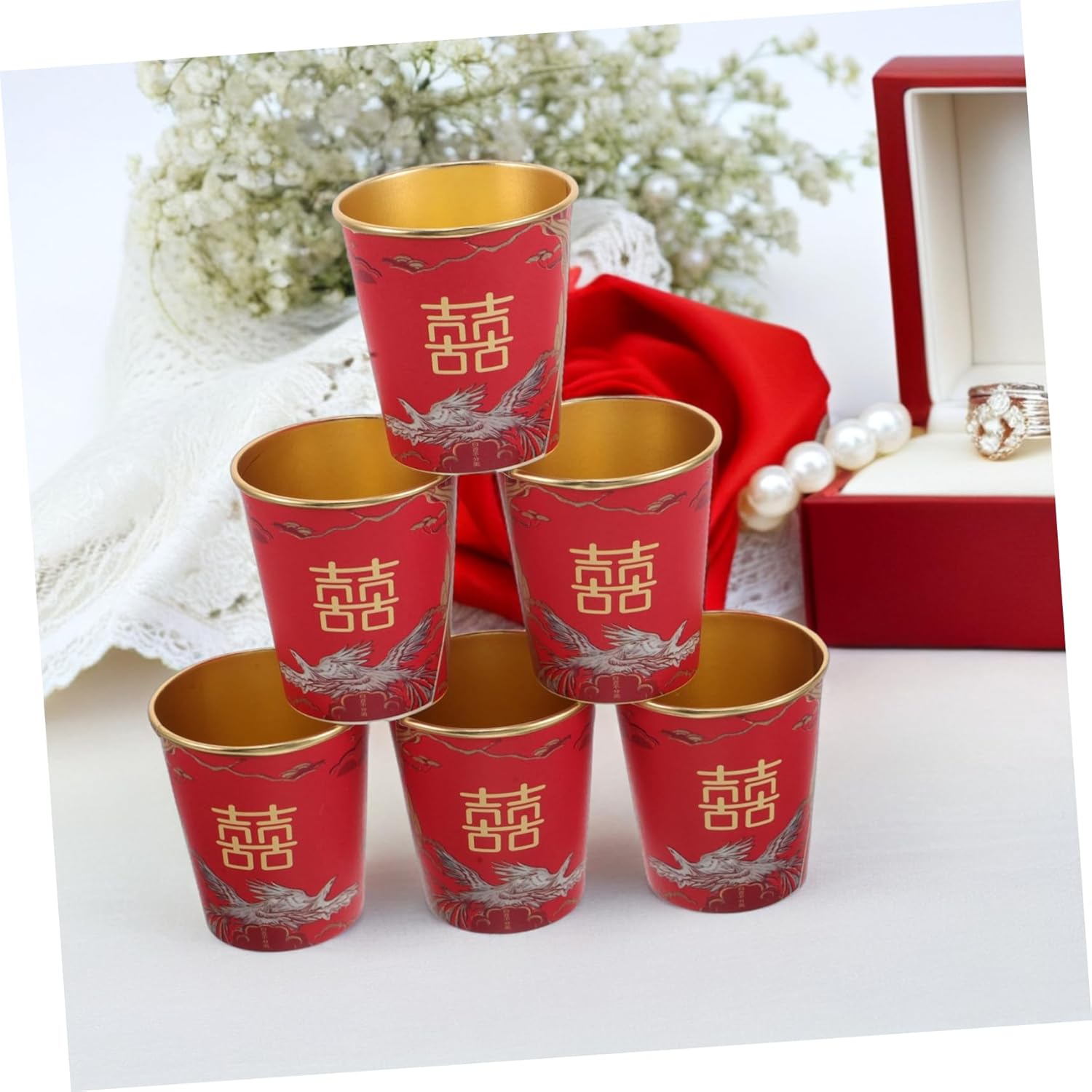 50pcs Gold Disposable Tea Cups for Bridal Shower and Wedding Reception
