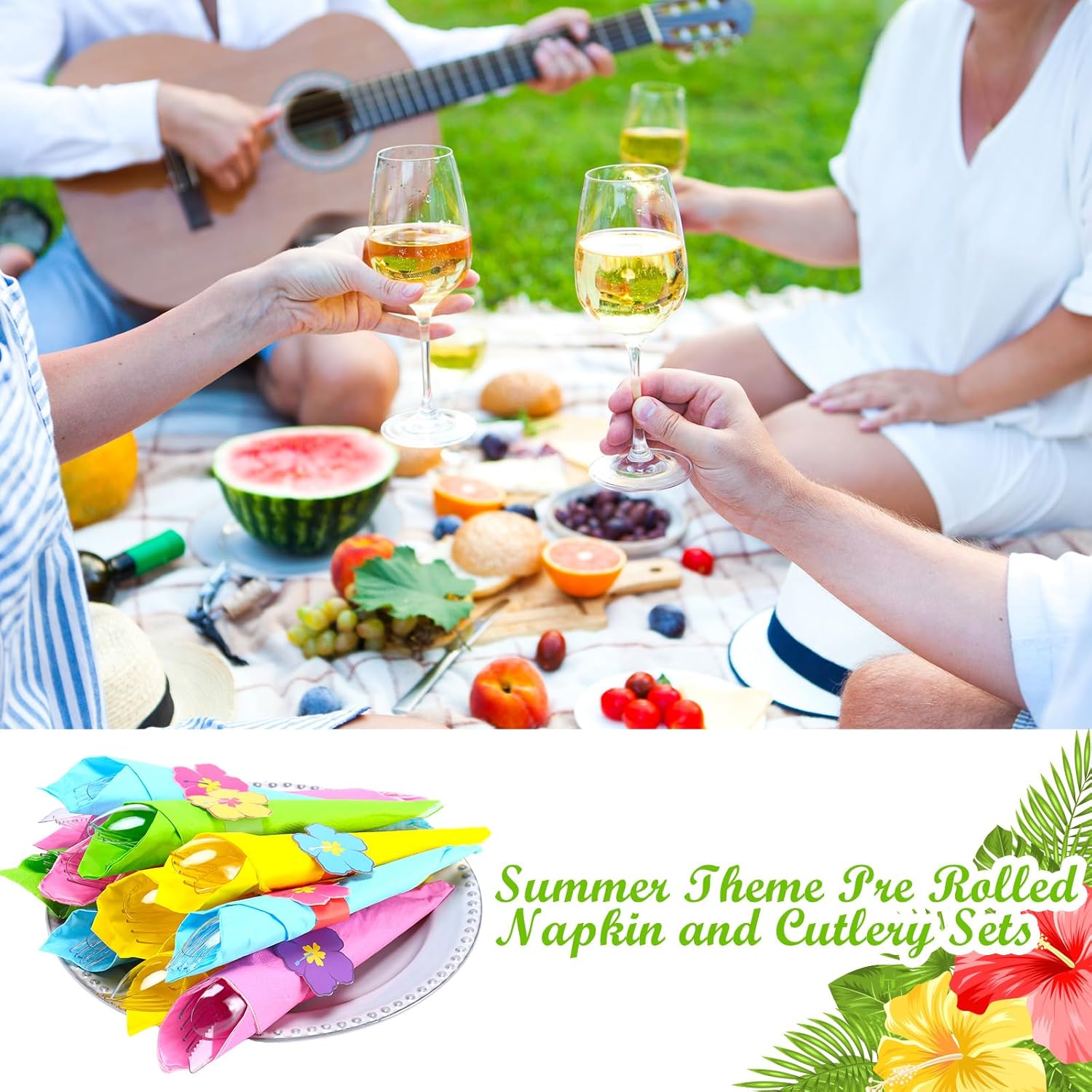 200 Pcs Hawaiian Luau Cutlery Set with Napkins