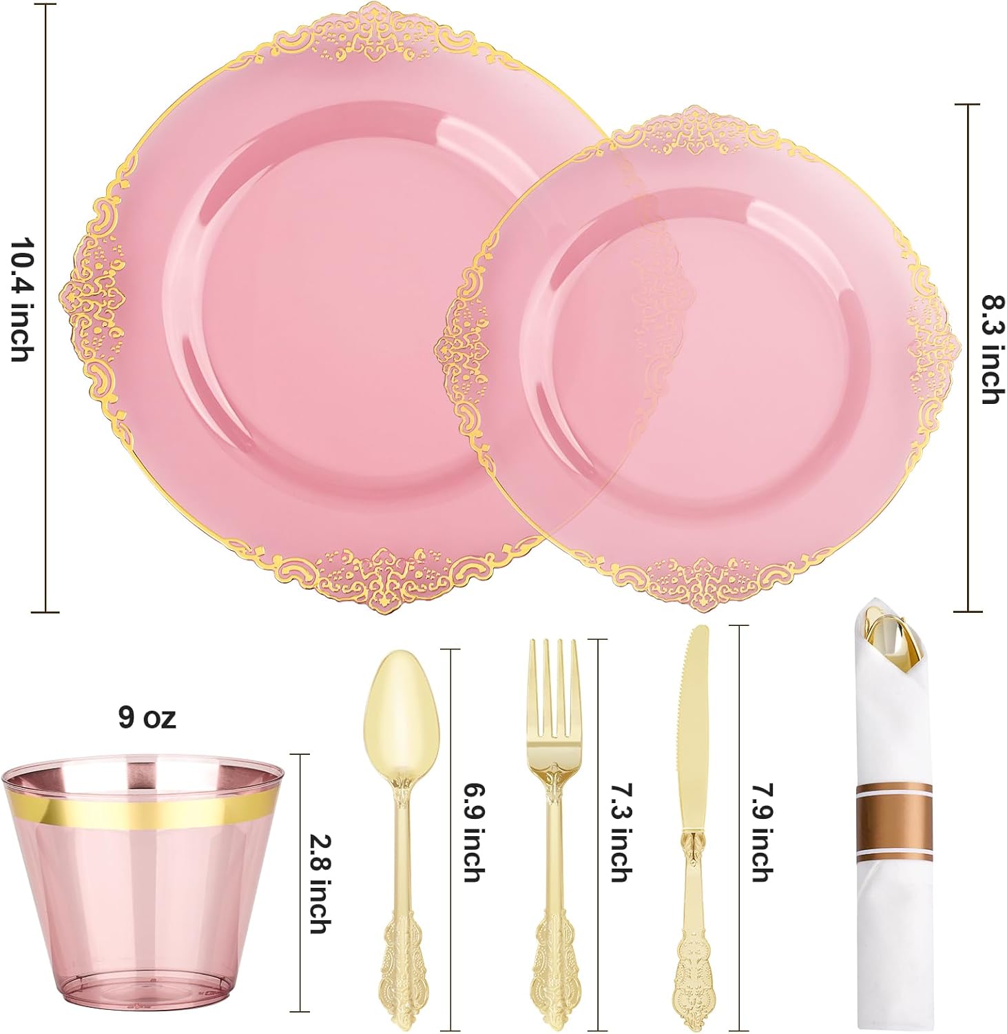 350 PCS Elegant Gold and Burgundy Plastic Dinnerware Set for 50 Guests